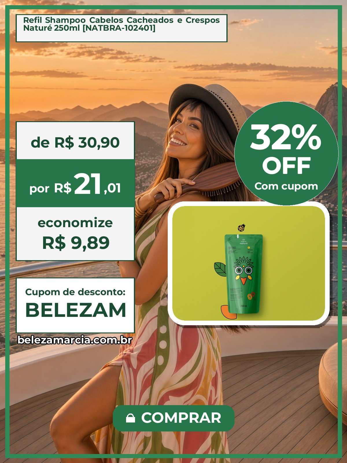 Refil Shampoo Cabelos Cacheados e Crespos Naturé 250ml [NATBRA-102401]