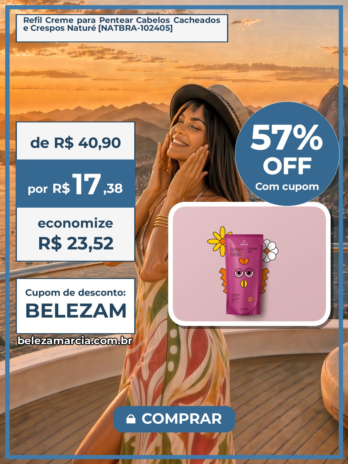 Refil Creme para Pentear Cabelos Cacheados e Crespos Naturé [NATBRA-102405]