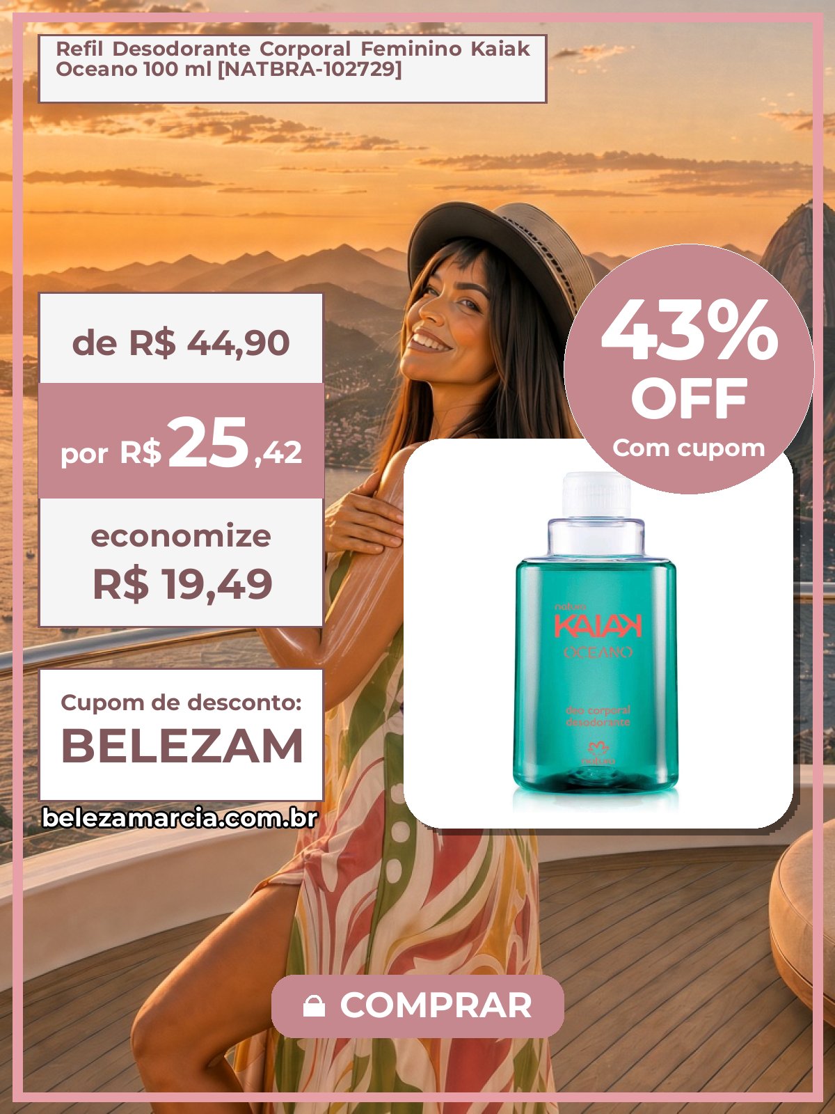 Refil Desodorante Corporal Feminino Kaiak Oceano 100 ml [NATBRA-102729]