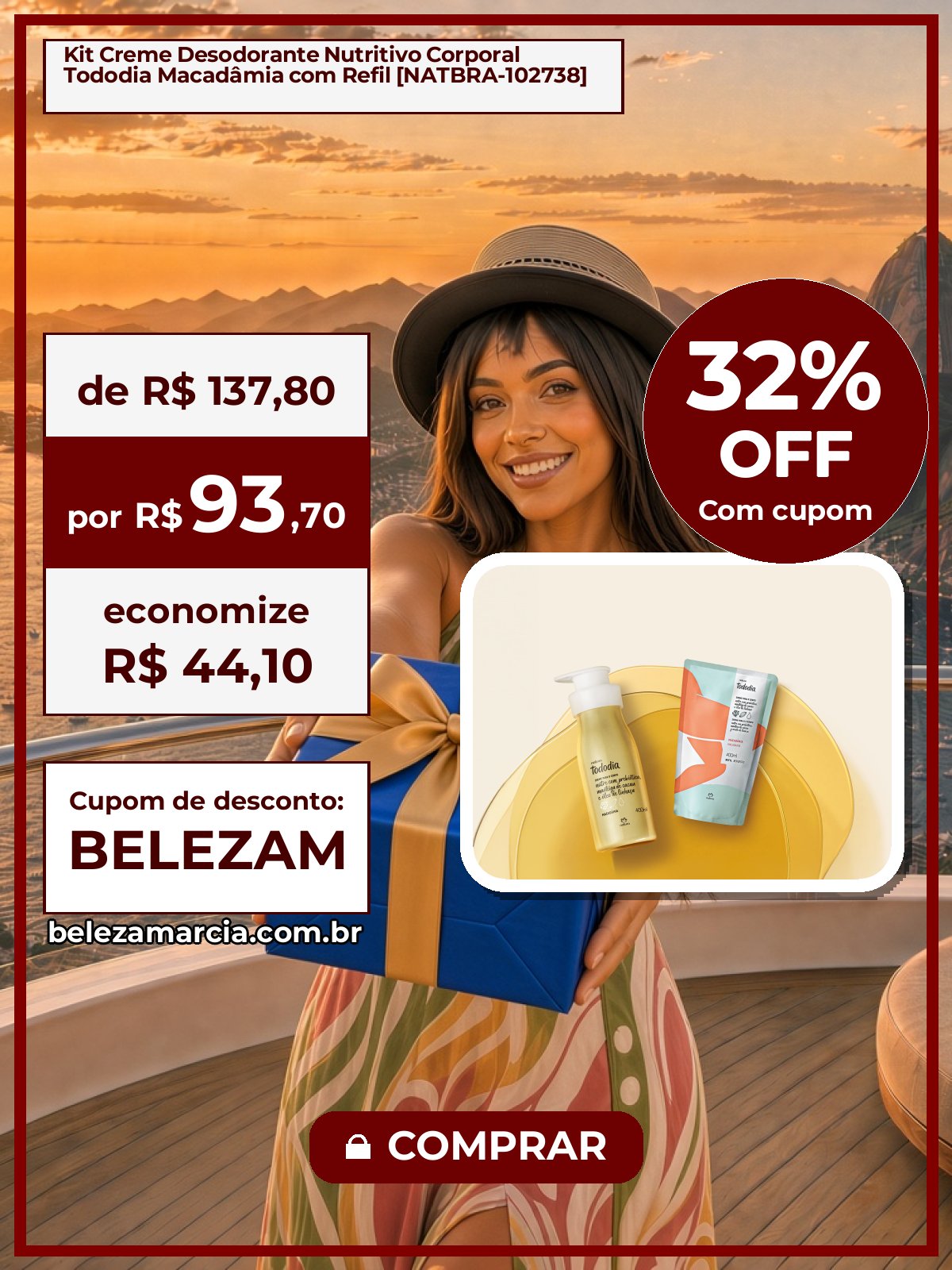 Kit Creme Desodorante Nutritivo Corporal Tododia Macadâmia com Refil [NATBRA-102738]