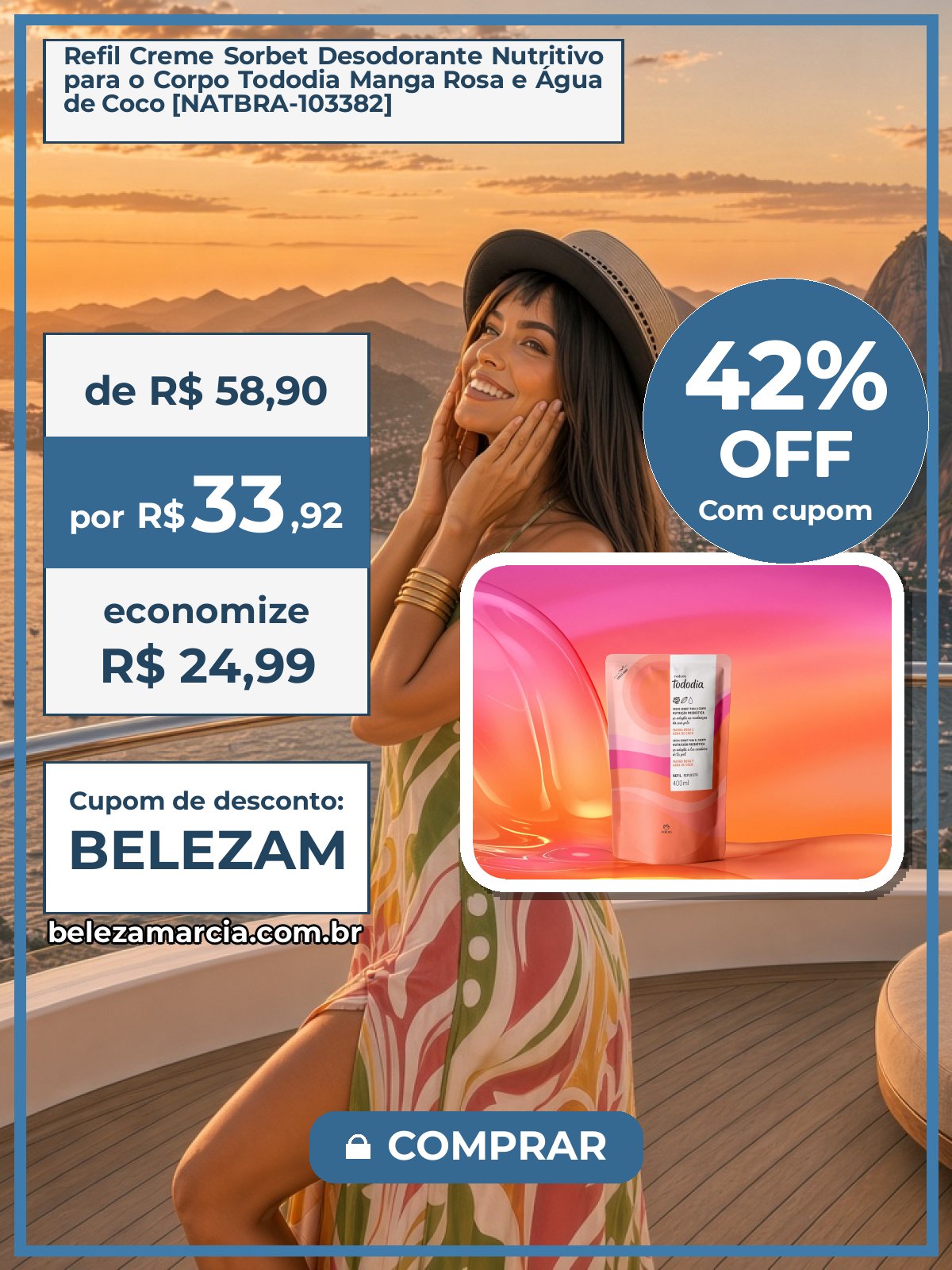 Refil Creme Sorbet Desodorante Nutritivo para o Corpo Tododia Manga Rosa e Água de Coco [NATBRA-103382]