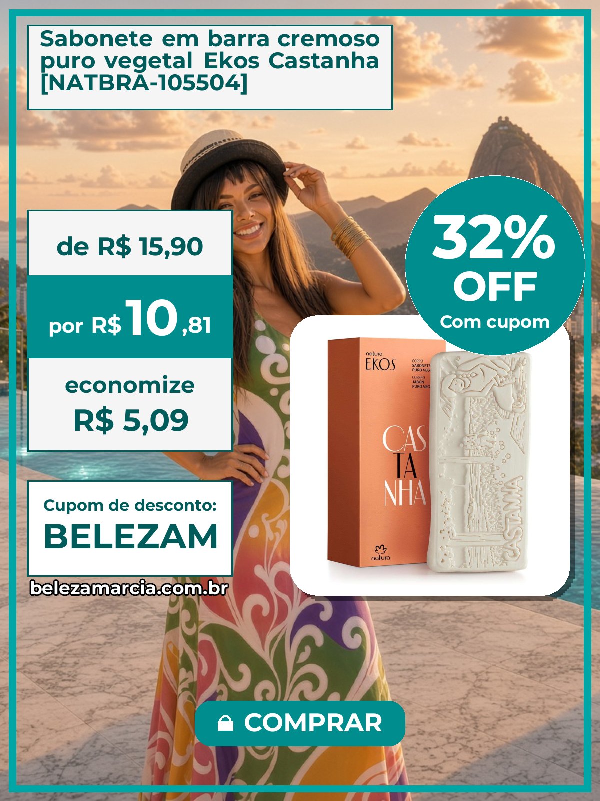 Sabonete em barra cremoso puro vegetal Ekos Castanha [NATBRA-105504]