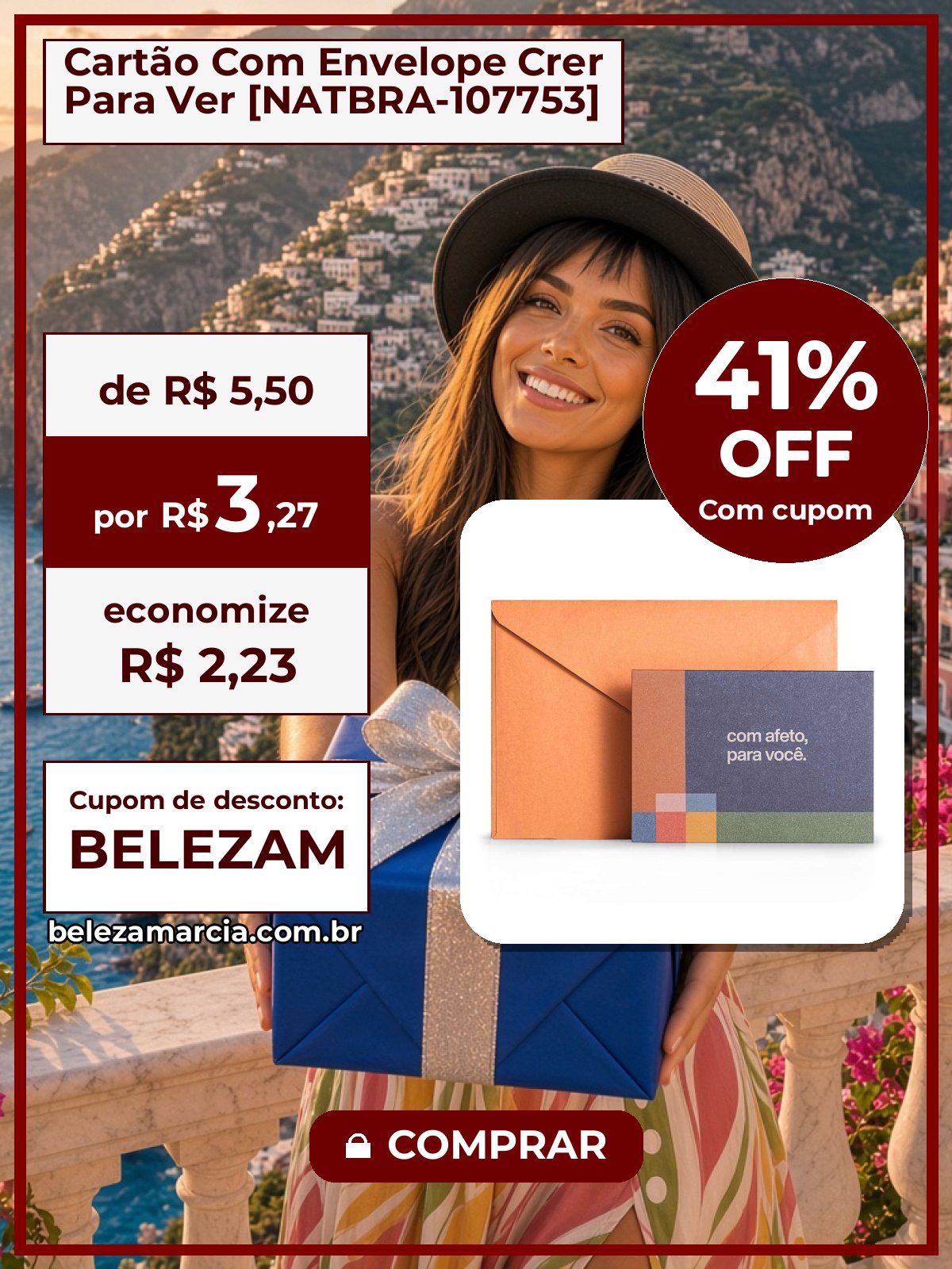 Cartão Com Envelope Crer Para Ver [NATBRA-107753]