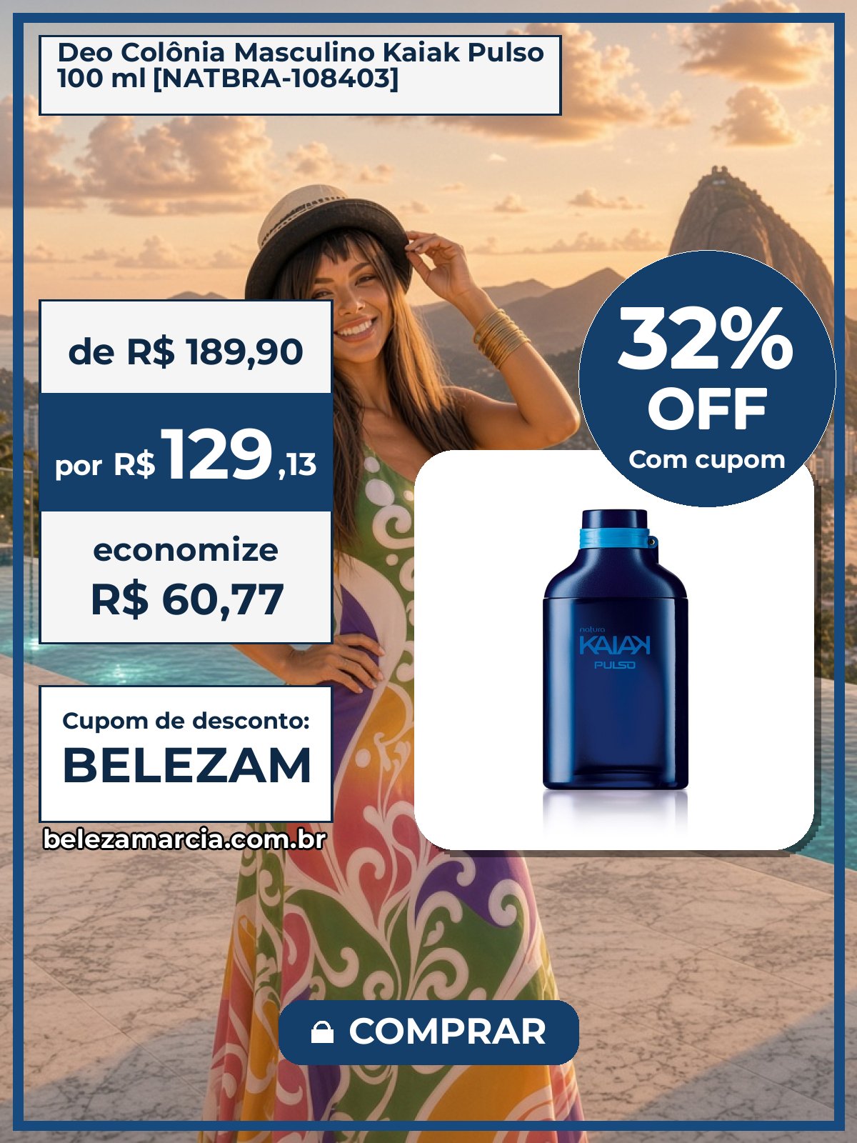 Deo Colônia Masculino Kaiak Pulso 100 ml [NATBRA-108403]