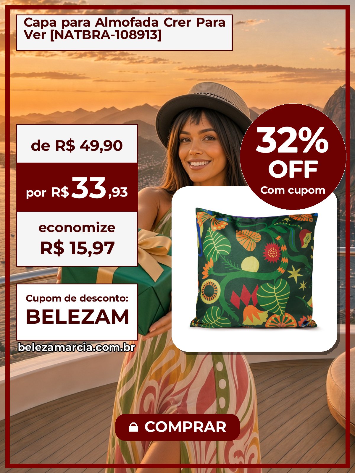 Capa para Almofada Crer Para Ver [NATBRA-108913]