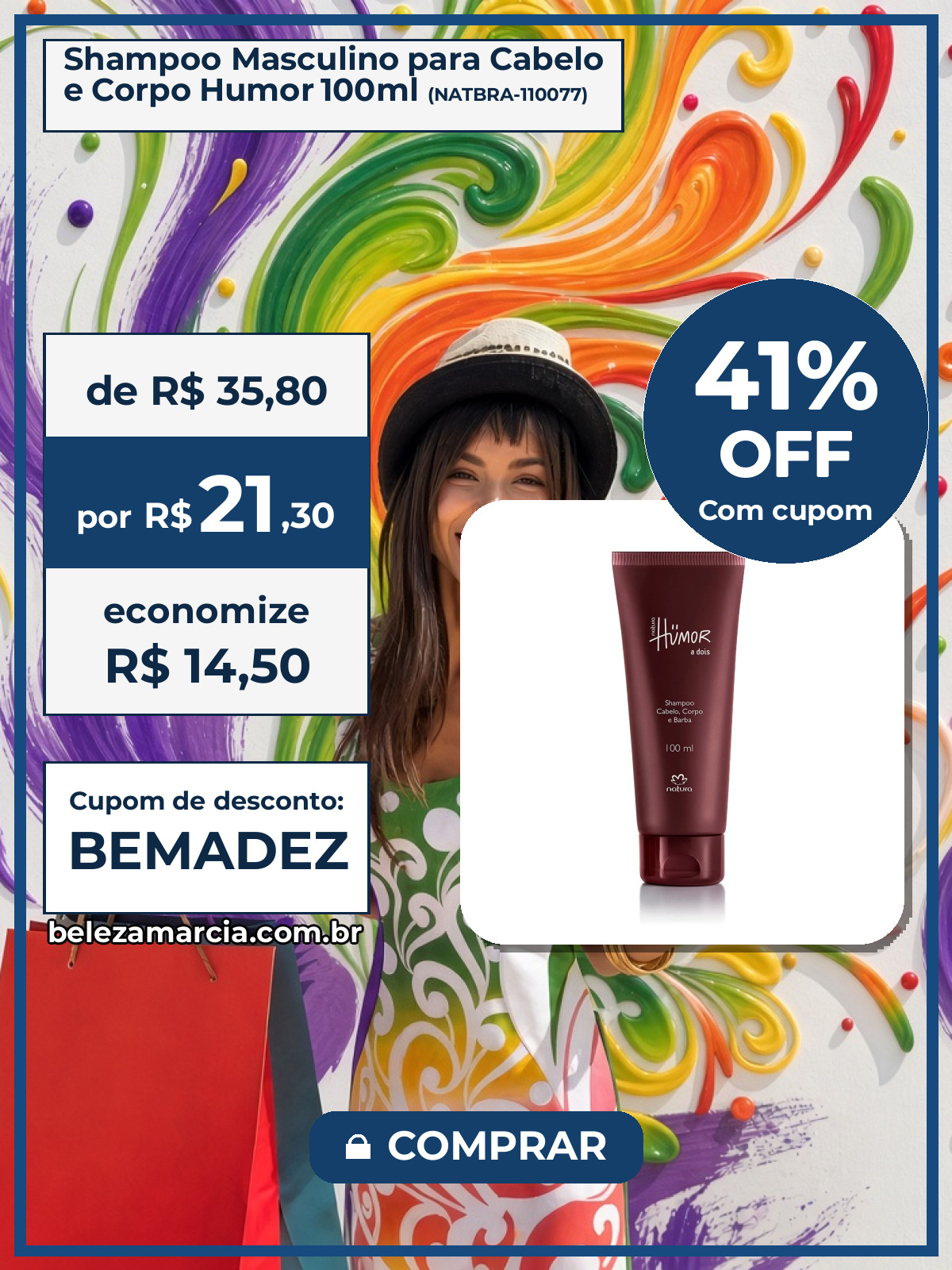 Shampoo Masculino para Cabelo e Corpo Humor 100ml