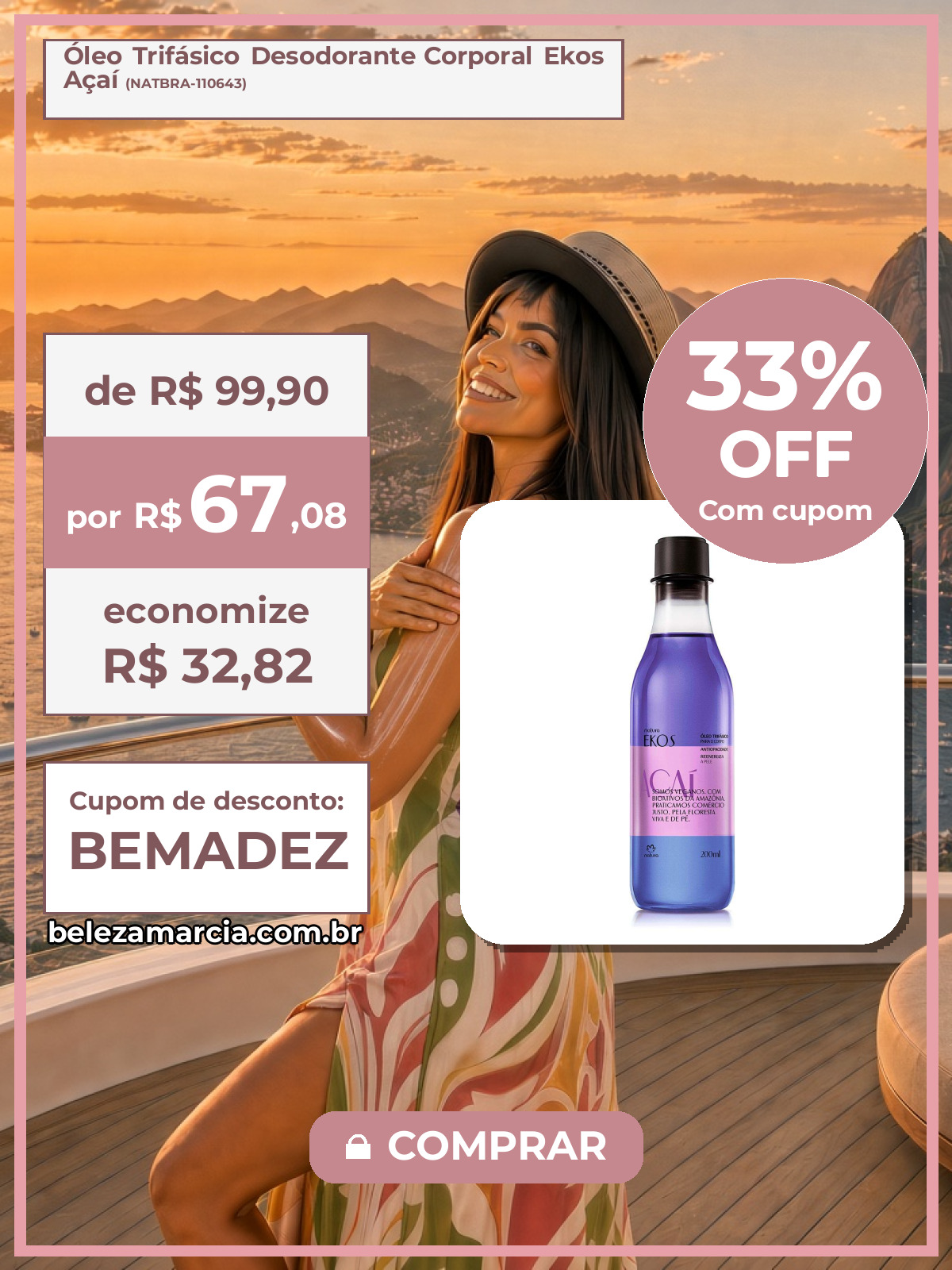 Óleo Trifásico Desodorante Corporal Ekos Açaí