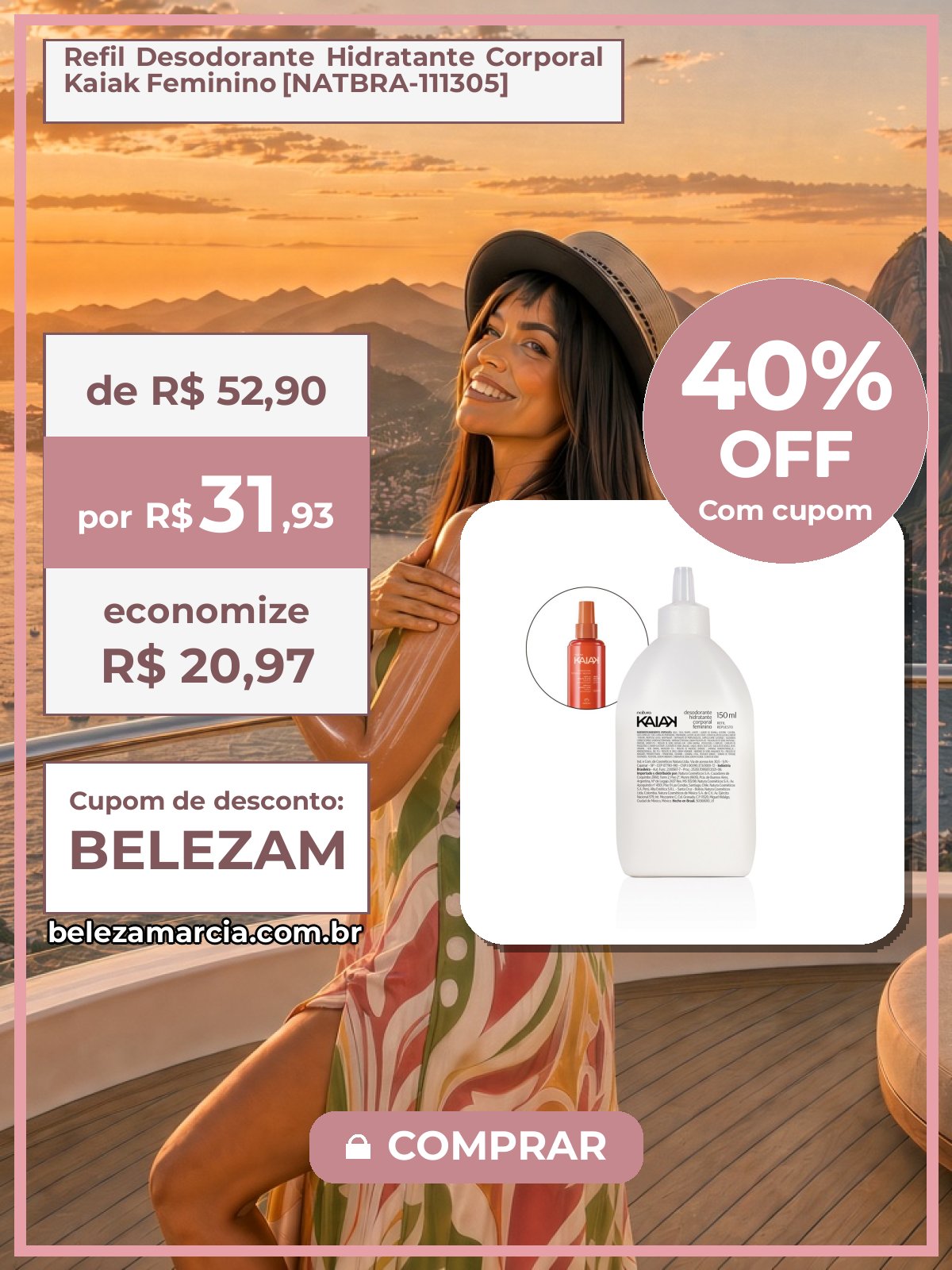 Refil Desodorante Hidratante Corporal Kaiak Feminino [NATBRA-111305]