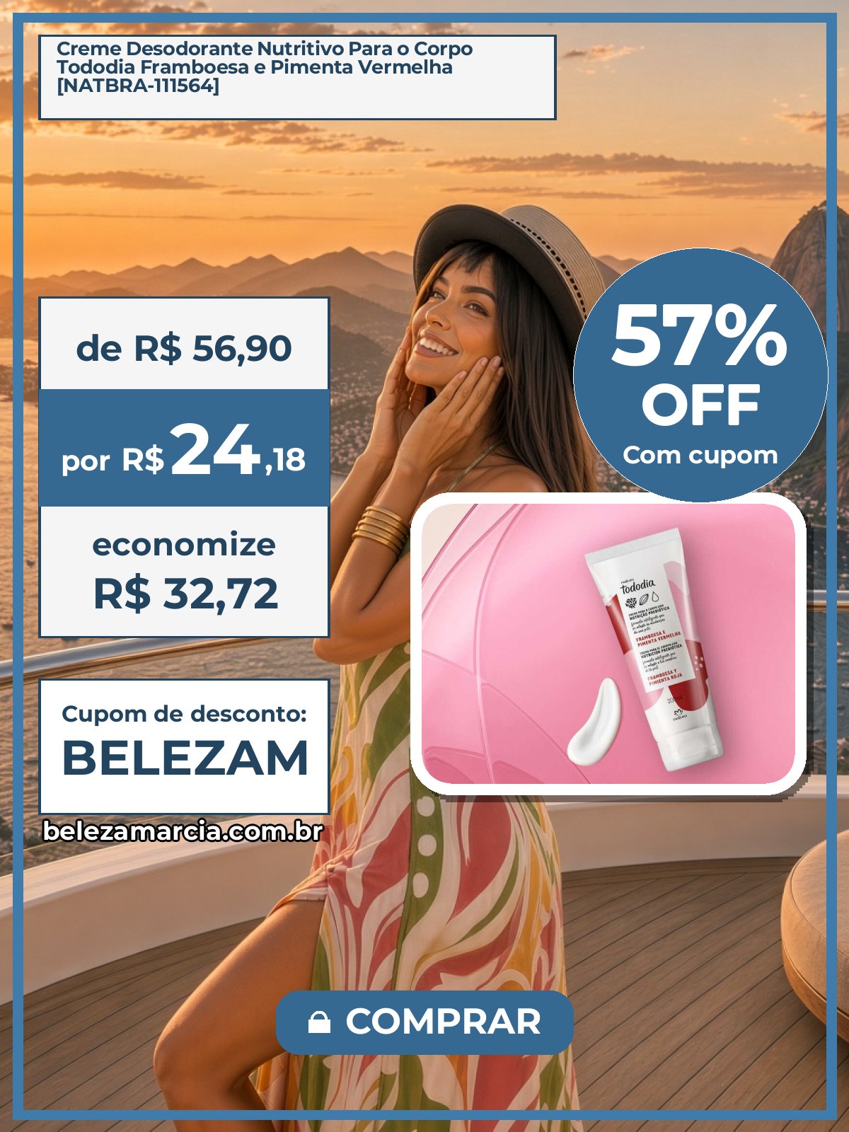 Creme Desodorante Nutritivo Para o Corpo Tododia Framboesa e Pimenta Vermelha [NATBRA-111564]