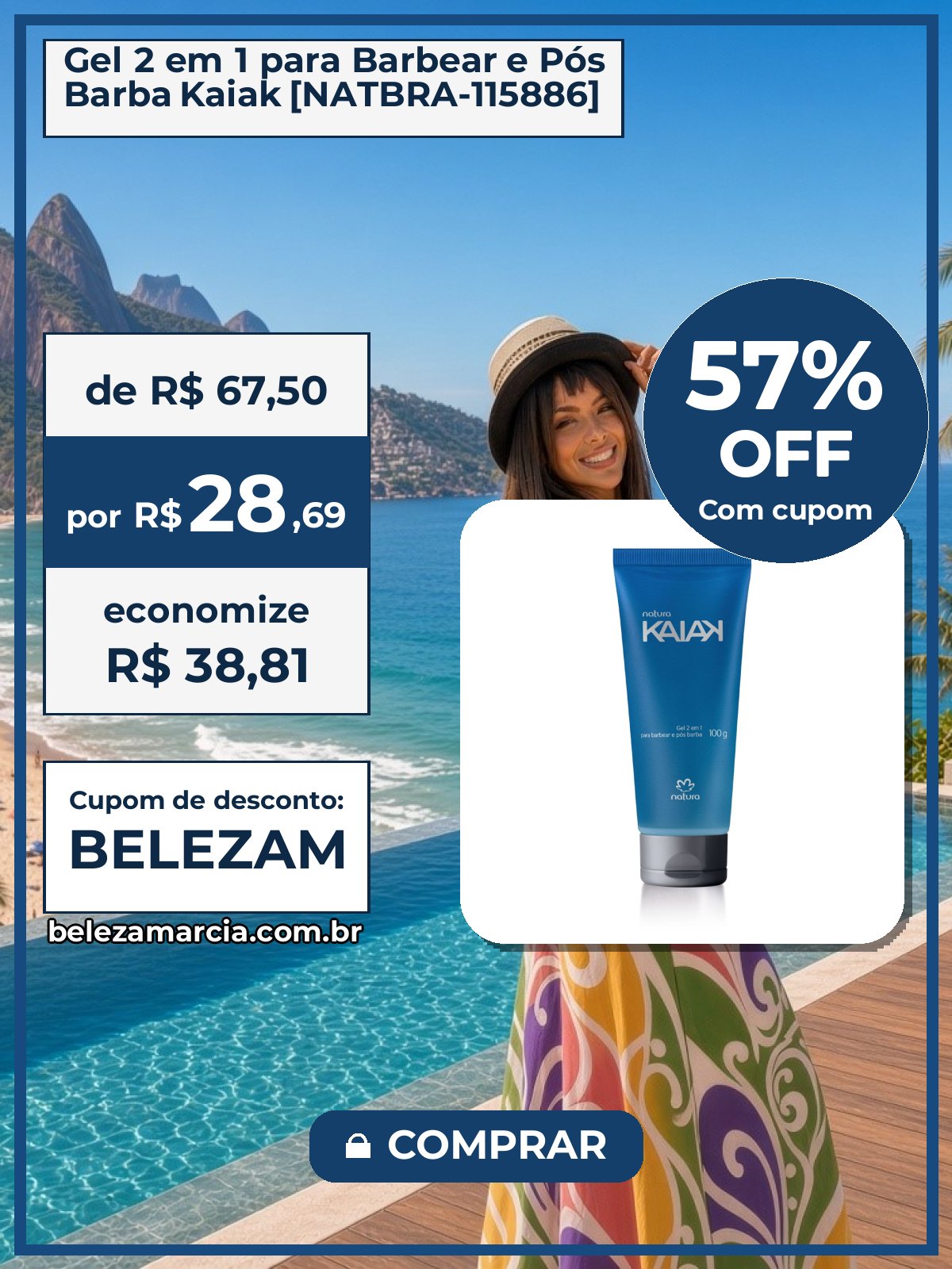 Gel 2 em 1 para Barbear e Pós Barba Kaiak [NATBRA-115886]