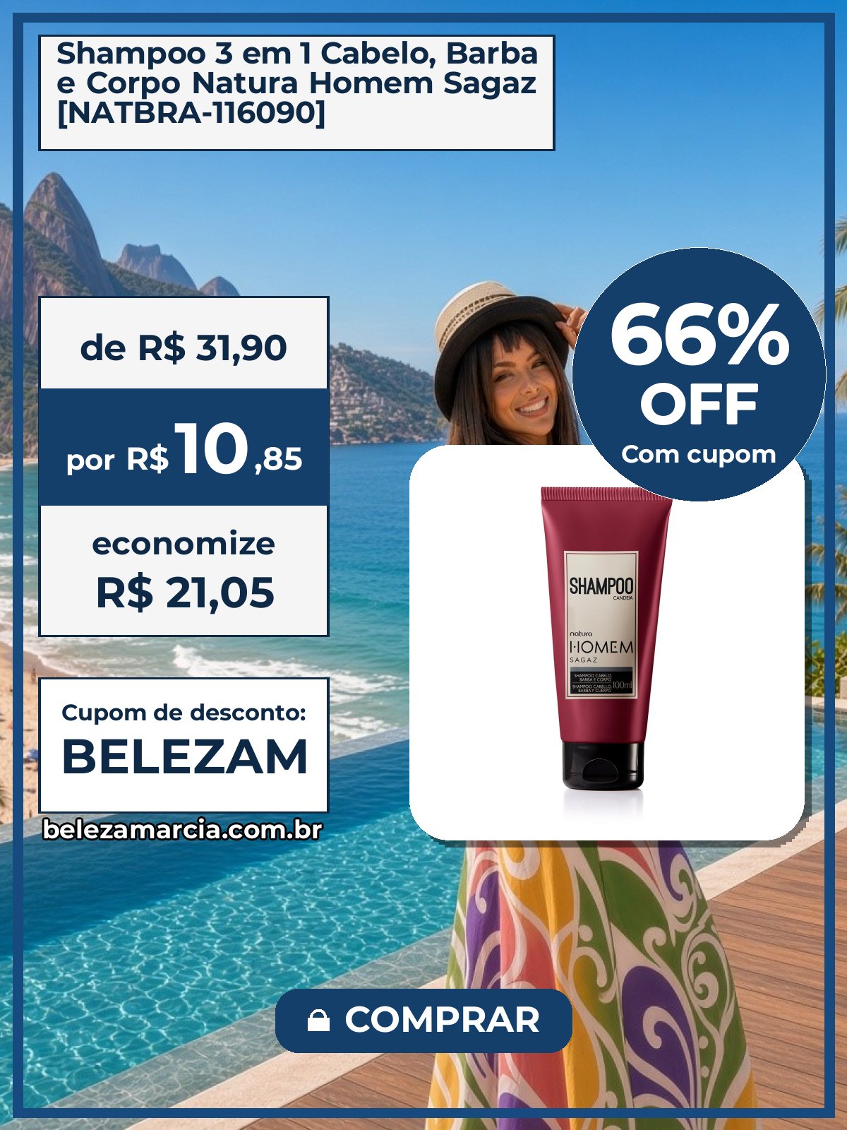 Shampoo 3 em 1 Cabelo, Barba e Corpo Natura Homem Sagaz [NATBRA-116090]