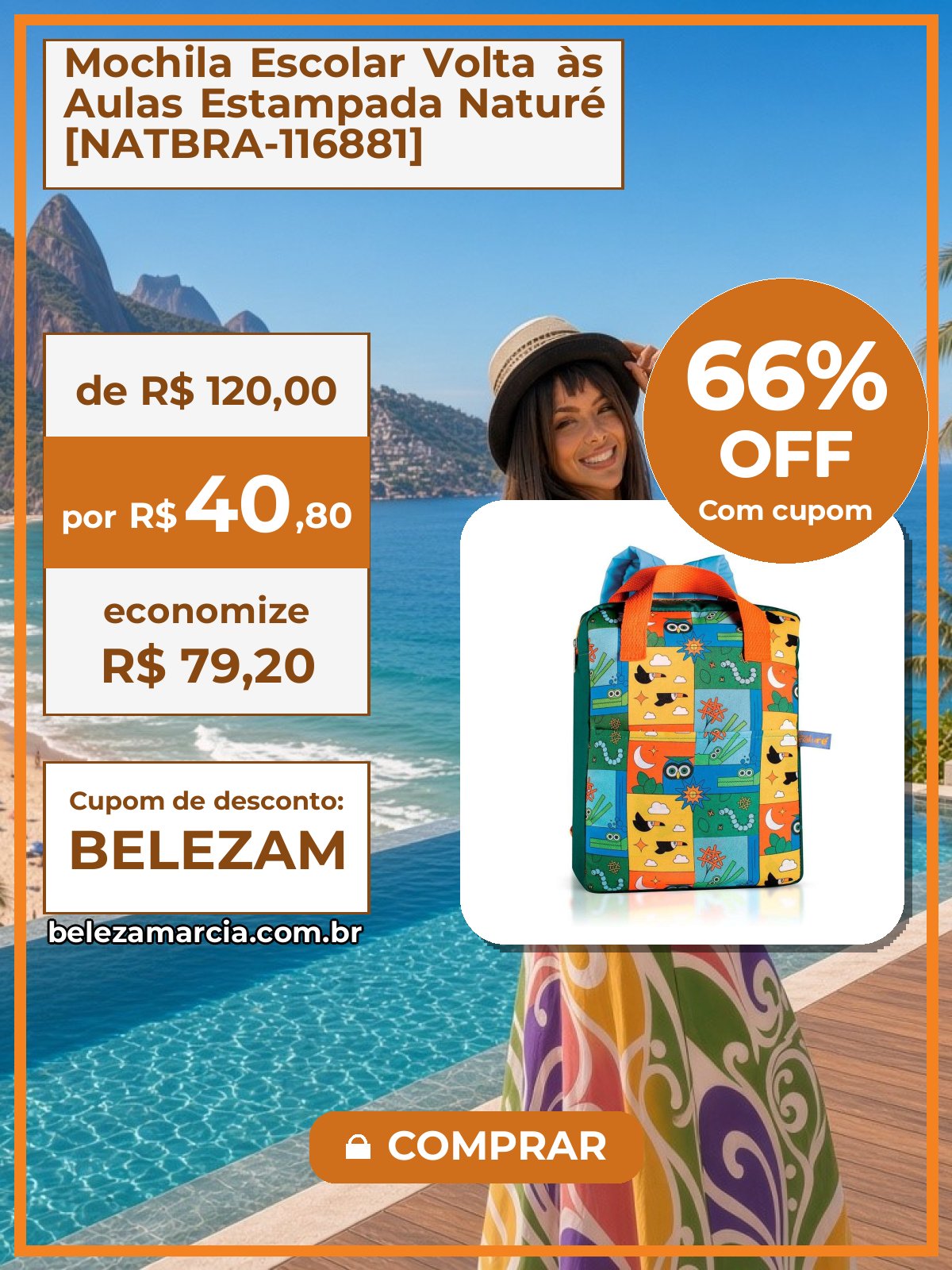 Mochila Escolar Volta às Aulas Estampada Naturé [NATBRA-116881]