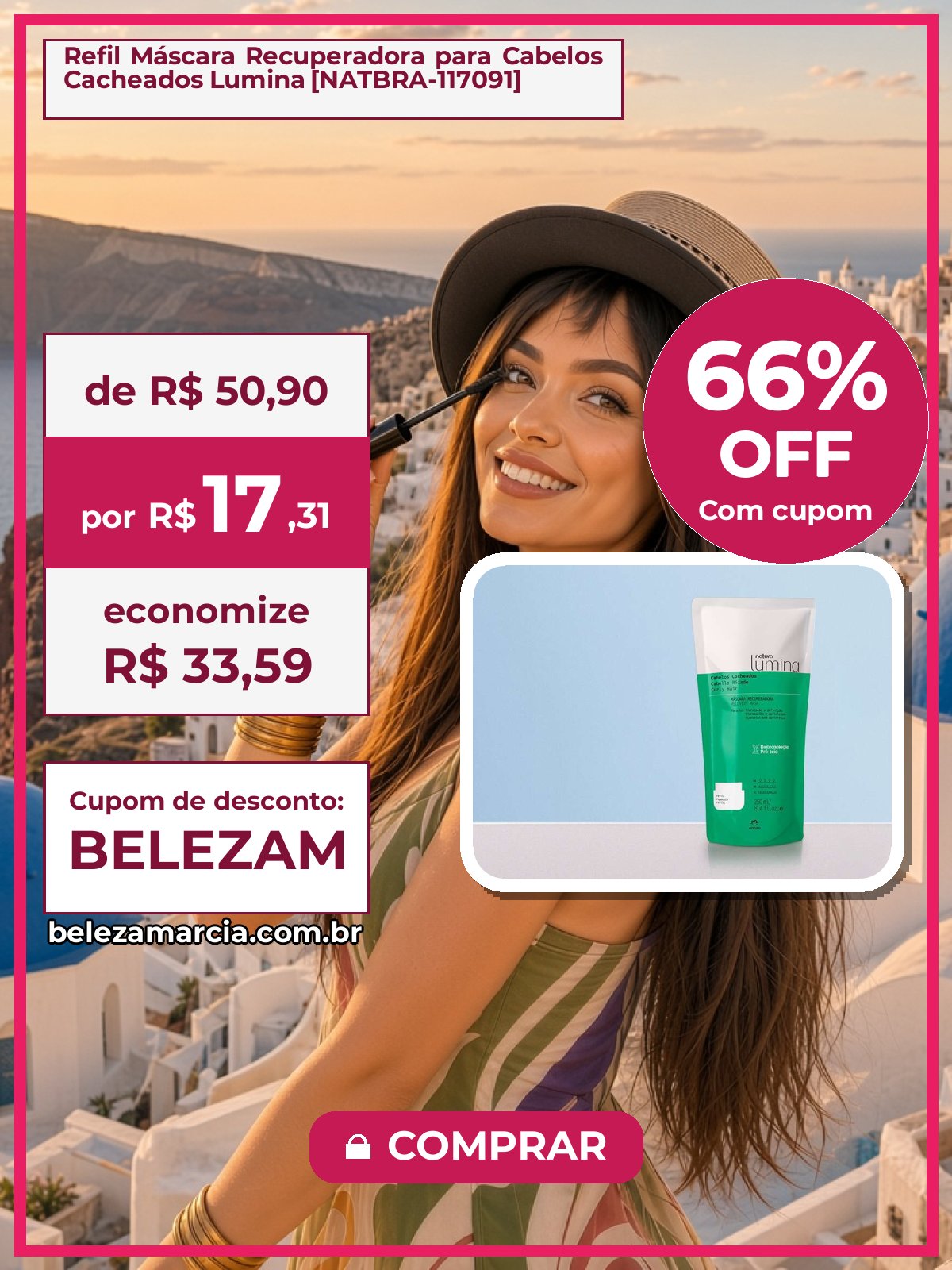 Refil Máscara Recuperadora para Cabelos Cacheados Lumina [NATBRA-117091]