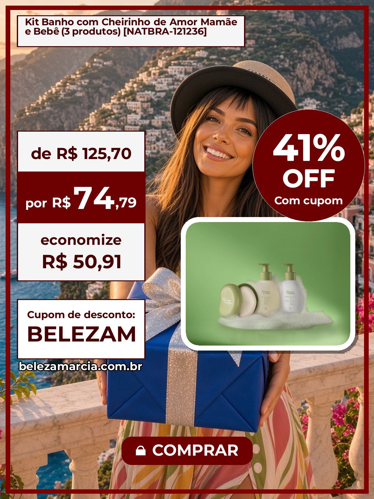 Kit Banho com Cheirinho de Amor Mamãe e Bebê (3 produtos) [NATBRA-121236]