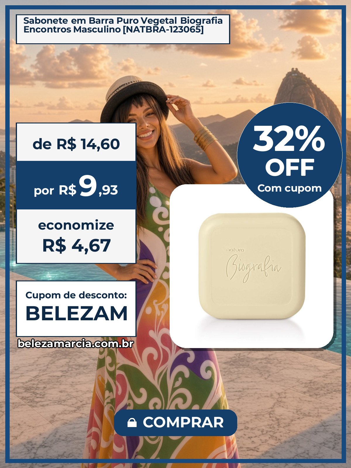 Sabonete em Barra Puro Vegetal Biografia Encontros Masculino [NATBRA-123065]