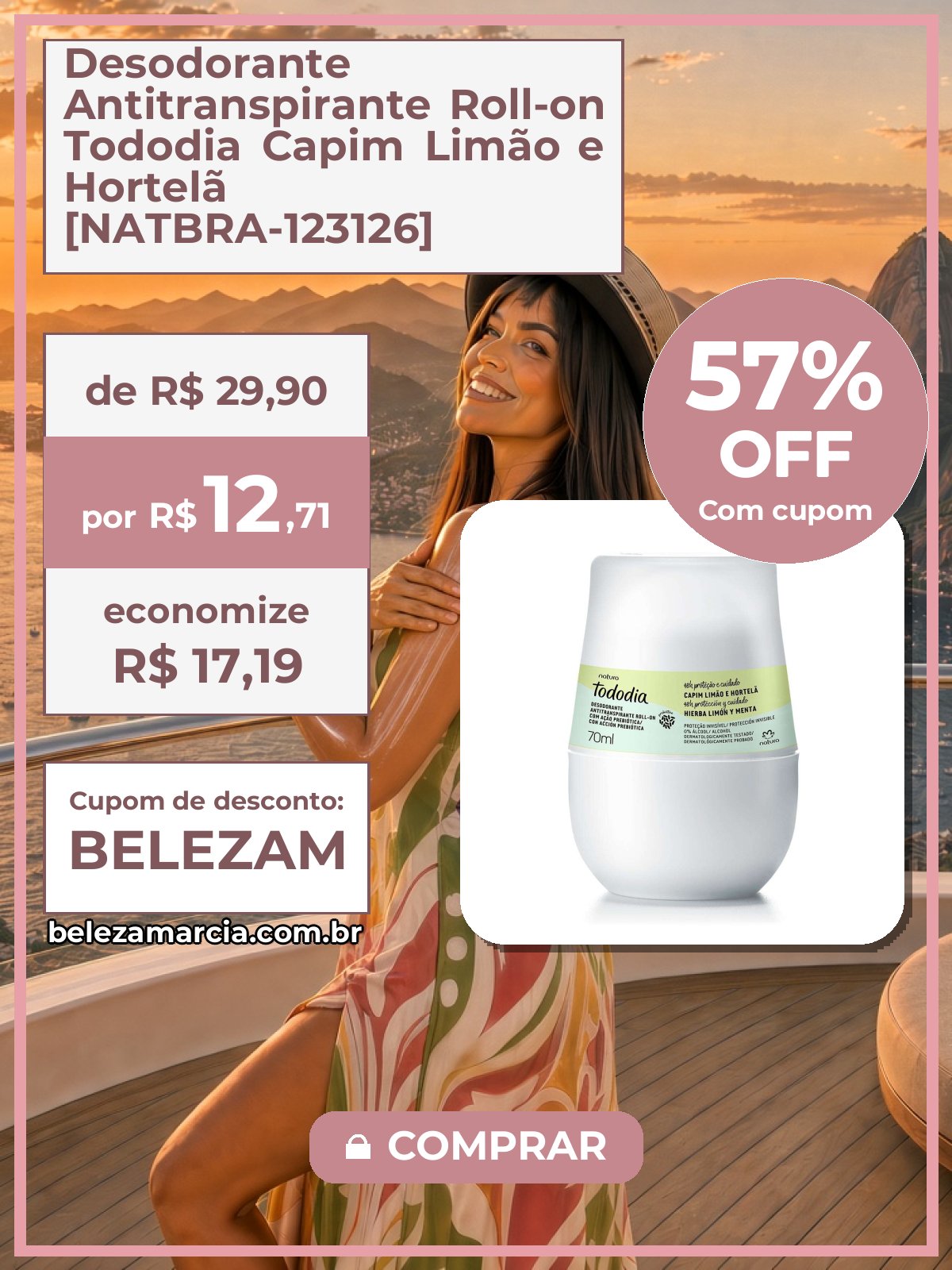 Desodorante Antitranspirante Roll-on Tododia Capim Limão e Hortelã [NATBRA-123126]
