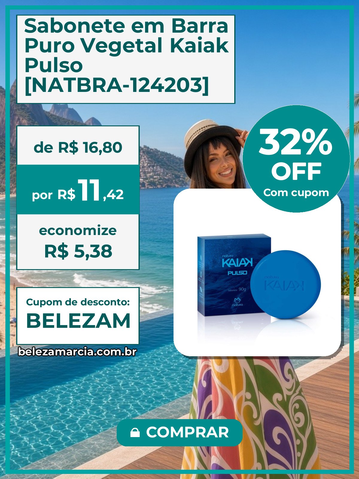 Sabonete em Barra Puro Vegetal Kaiak Pulso [NATBRA-124203]