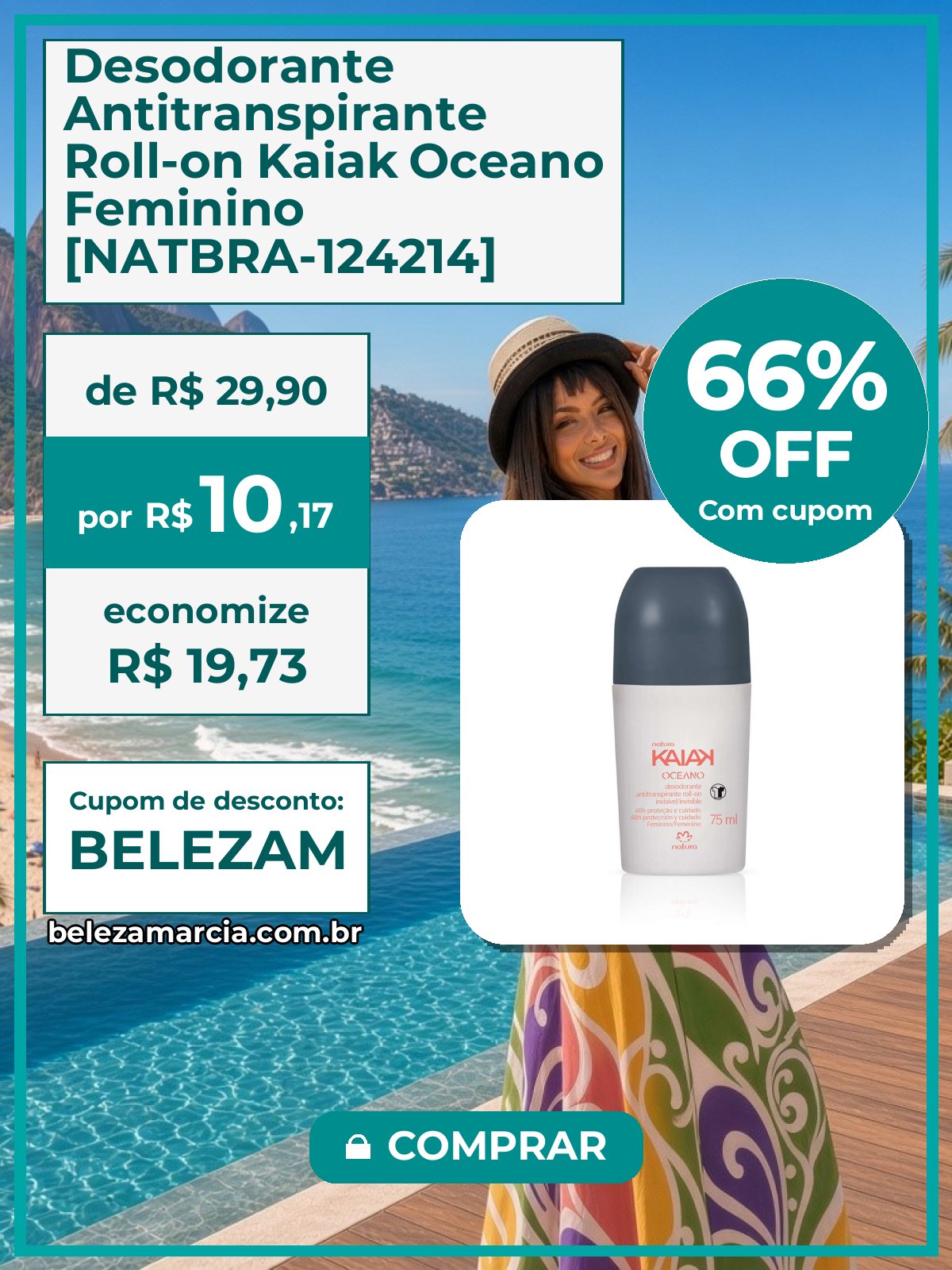 Desodorante Antitranspirante Roll-on Kaiak Oceano Feminino [NATBRA-124214]