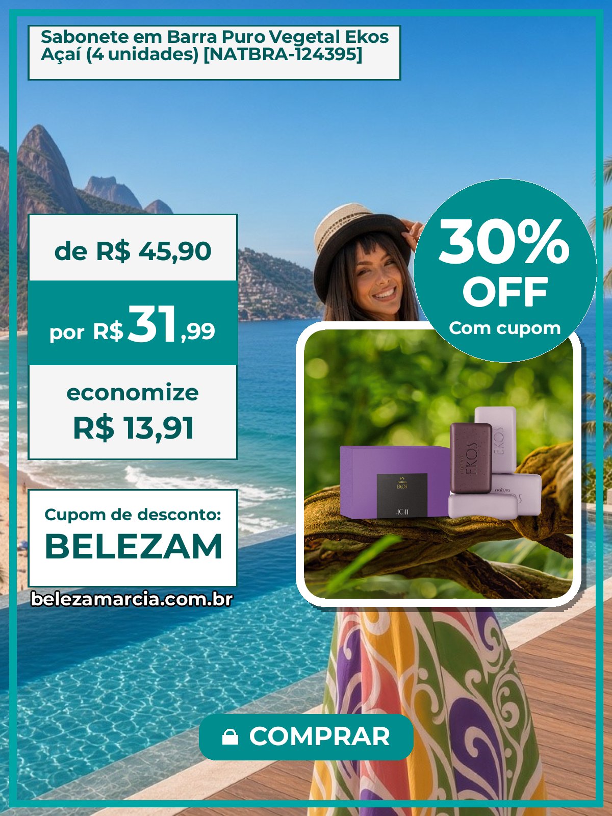 Sabonete em Barra Puro Vegetal Ekos Açaí (4 unidades) [NATBRA-124395]