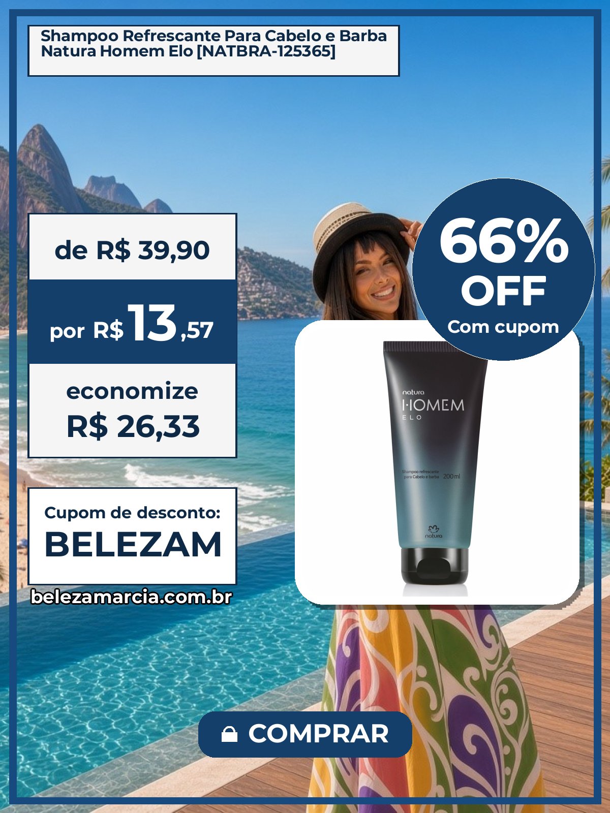 Shampoo Refrescante Para Cabelo e Barba Natura Homem Elo [NATBRA-125365]