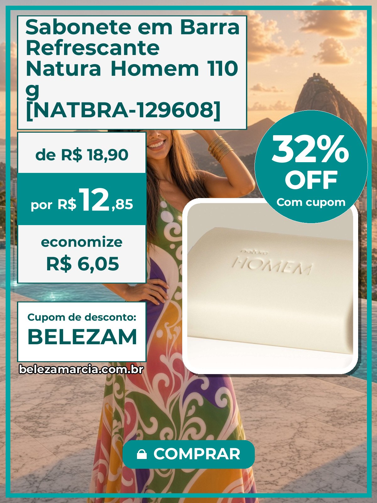 Sabonete em Barra Refrescante Natura Homem 110 g [NATBRA-129608]