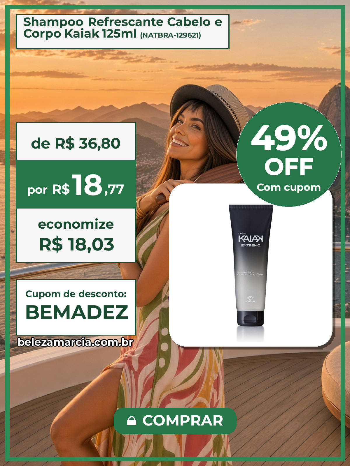 Shampoo Refrescante Cabelo e Corpo Kaiak 125ml