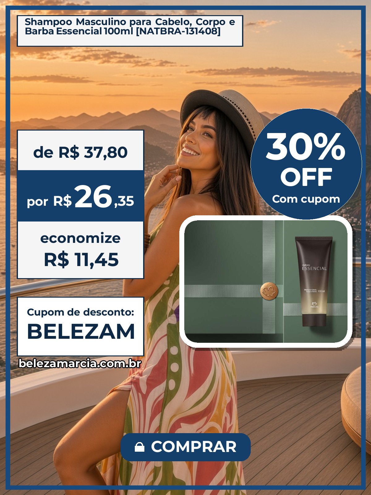 Shampoo Masculino para Cabelo, Corpo e Barba Essencial 100ml [NATBRA-131408]