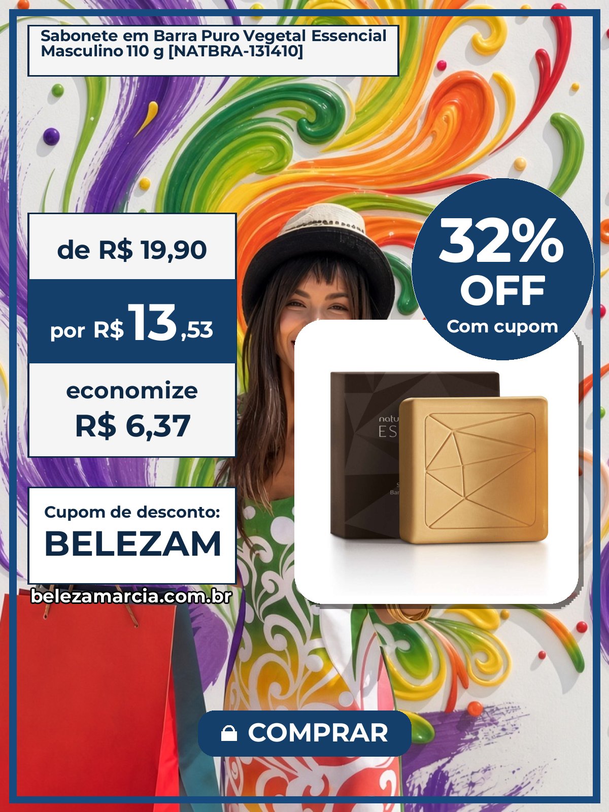 Sabonete em Barra Puro Vegetal Essencial Masculino 110 g [NATBRA-131410]