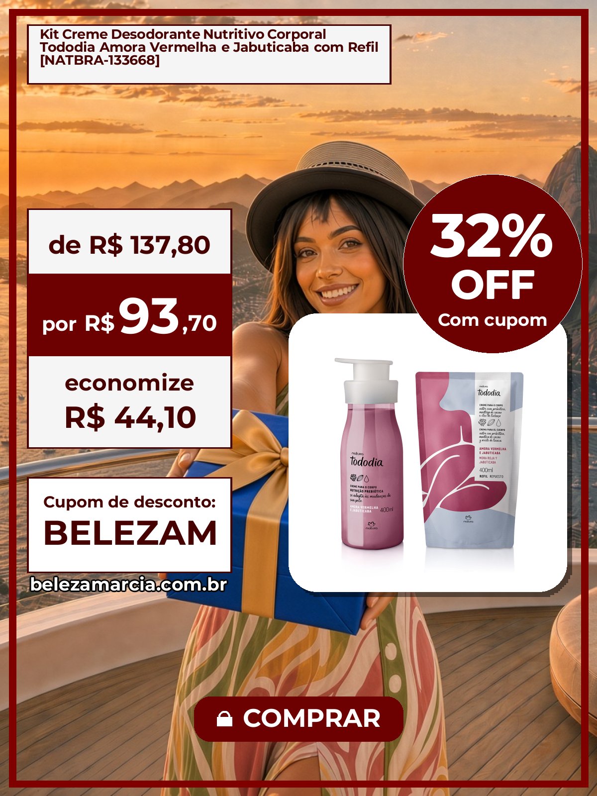 Kit Creme Desodorante Nutritivo Corporal Tododia Amora Vermelha e Jabuticaba com Refil [NATBRA-133668]
