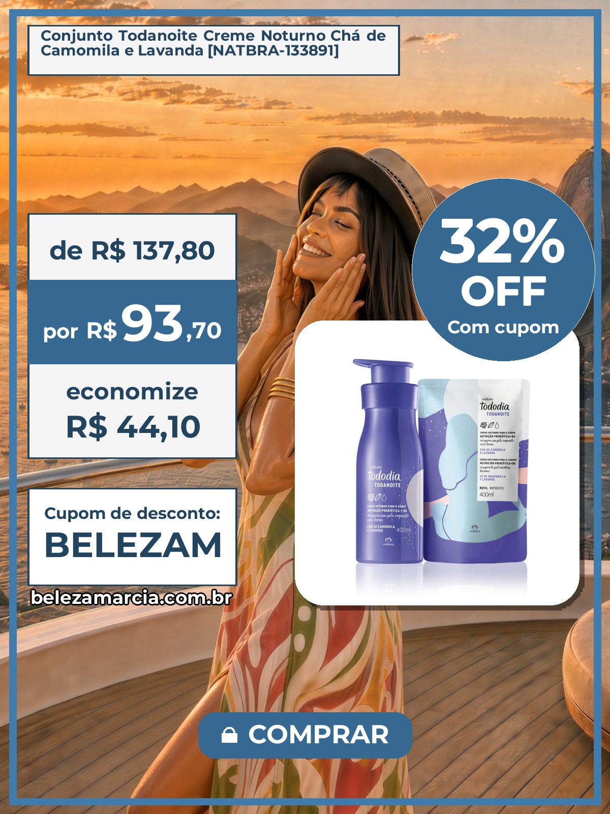 Conjunto Todanoite Creme Noturno Chá de Camomila e Lavanda [NATBRA-133891]