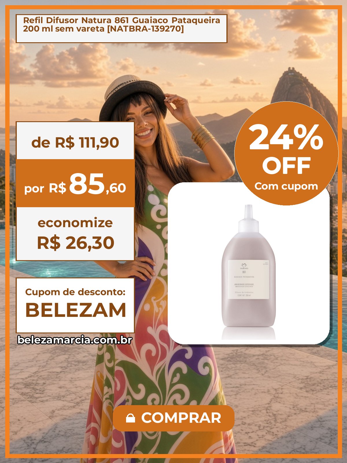Refil Difusor Natura 861 Guaiaco Pataqueira 200 ml sem vareta [NATBRA-139270]