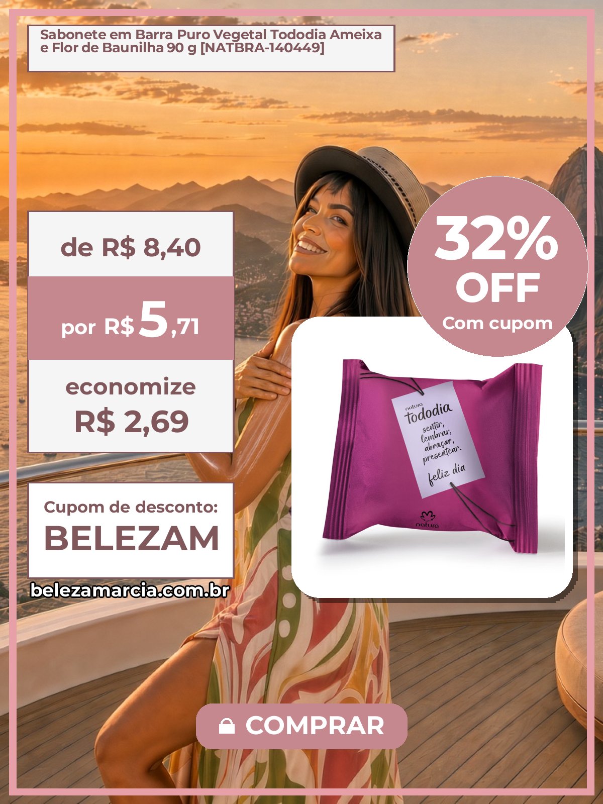Sabonete em Barra Puro Vegetal Tododia Ameixa e Flor de Baunilha 90 g [NATBRA-140449]