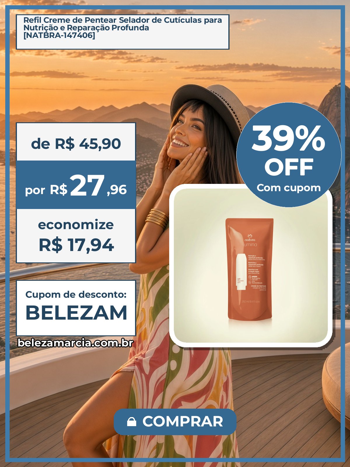 Refil Creme de Pentear Selador de Cutículas para Nutrição e Reparação Profunda [NATBRA-147406]