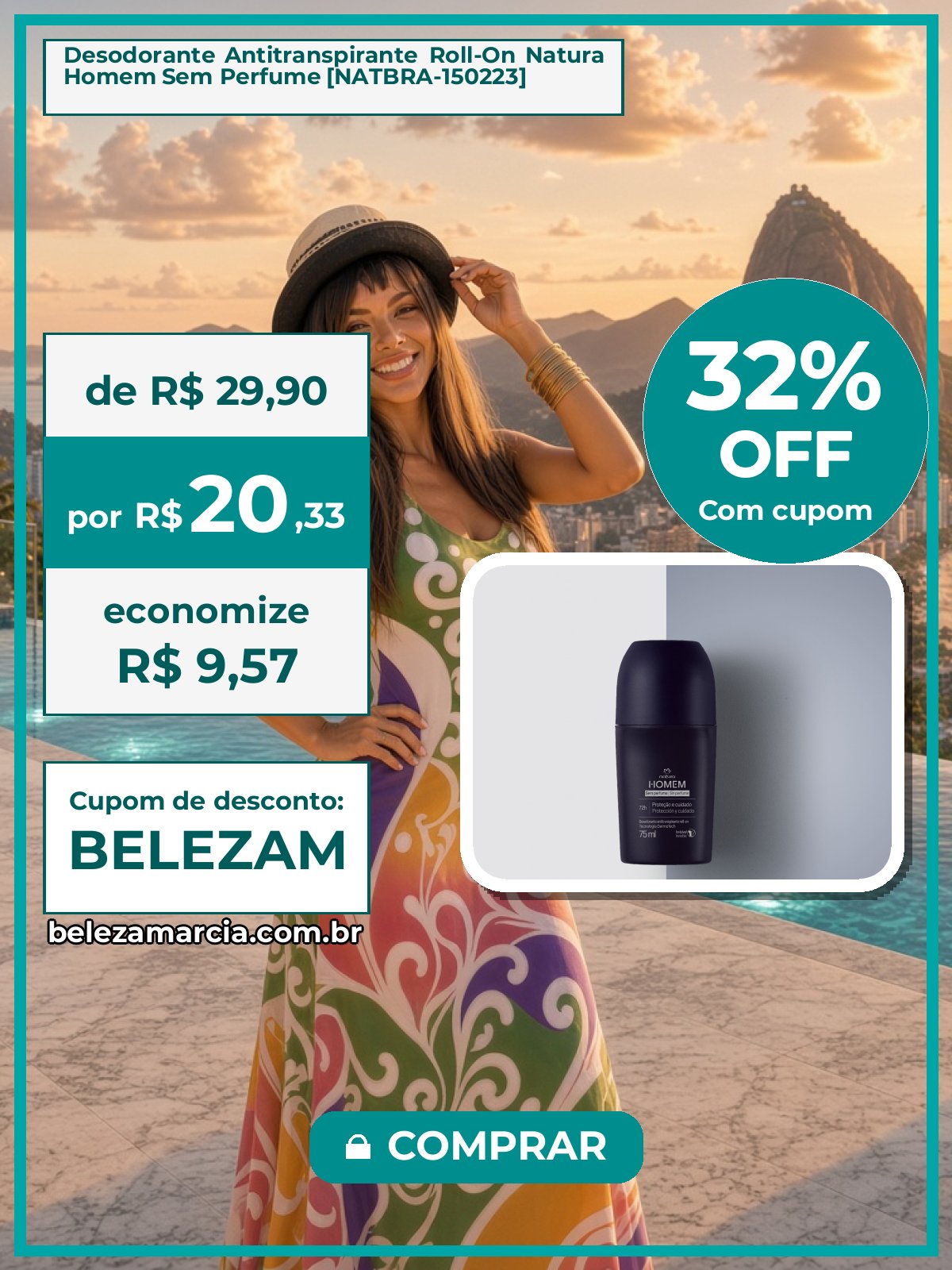 Desodorante Antitranspirante Roll-On Natura Homem Sem Perfume [NATBRA-150223]