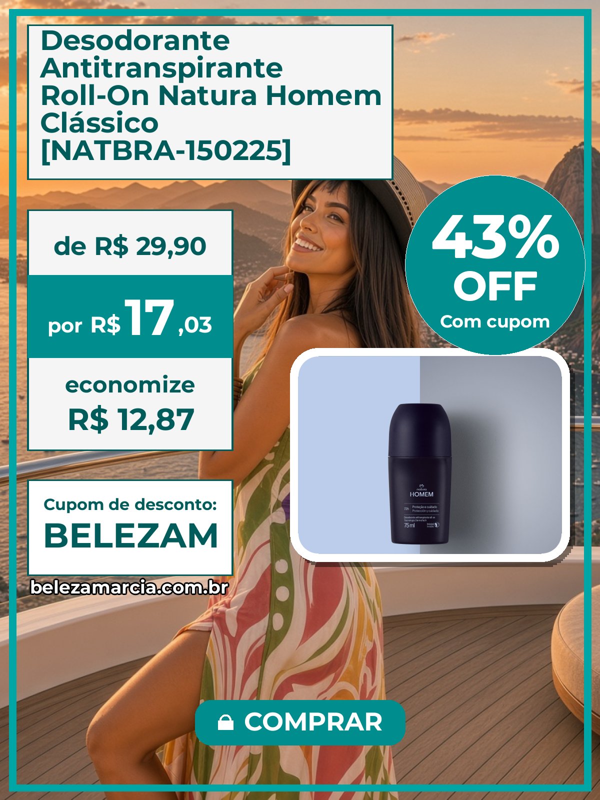 Desodorante Antitranspirante Roll-On Natura Homem Clássico [NATBRA-150225]