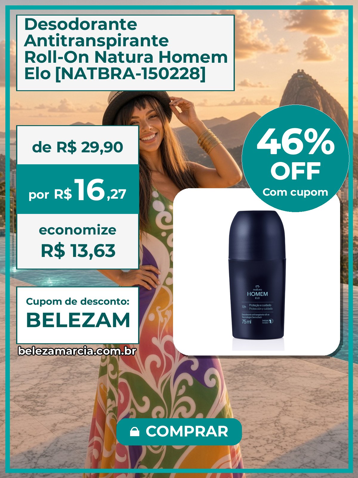 Desodorante Antitranspirante Roll-On Natura Homem Elo [NATBRA-150228]