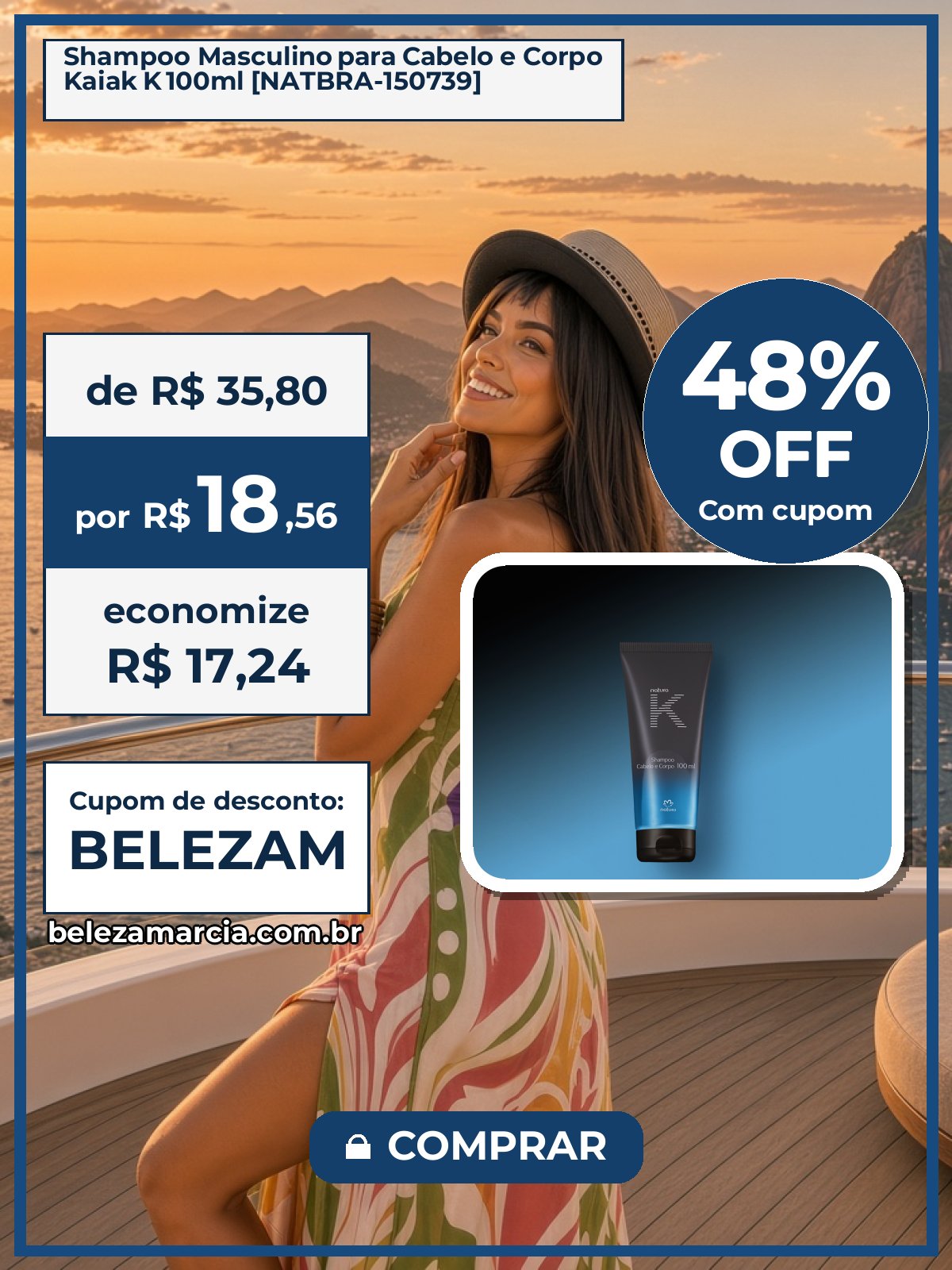 Shampoo Masculino para Cabelo e Corpo Kaiak K 100ml [NATBRA-150739]