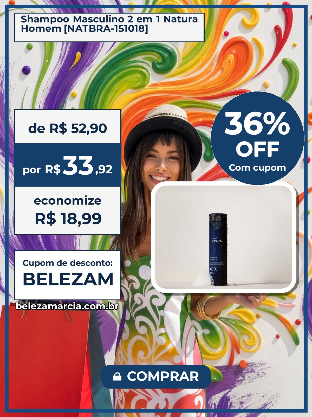 Shampoo Masculino 2 em 1 Natura Homem [NATBRA-151018]