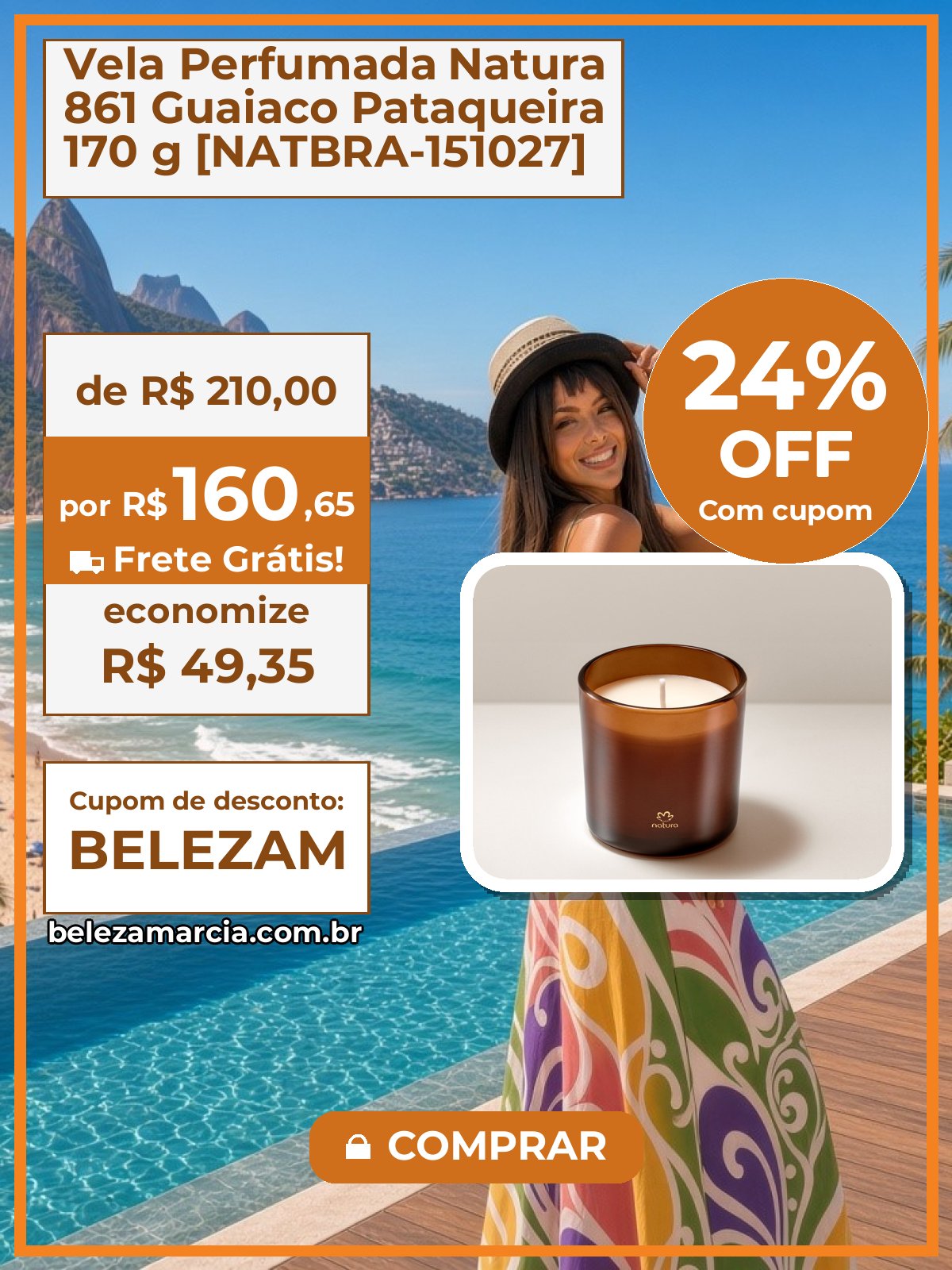 Vela Perfumada Natura 861 Guaiaco Pataqueira 170 g [NATBRA-151027]
