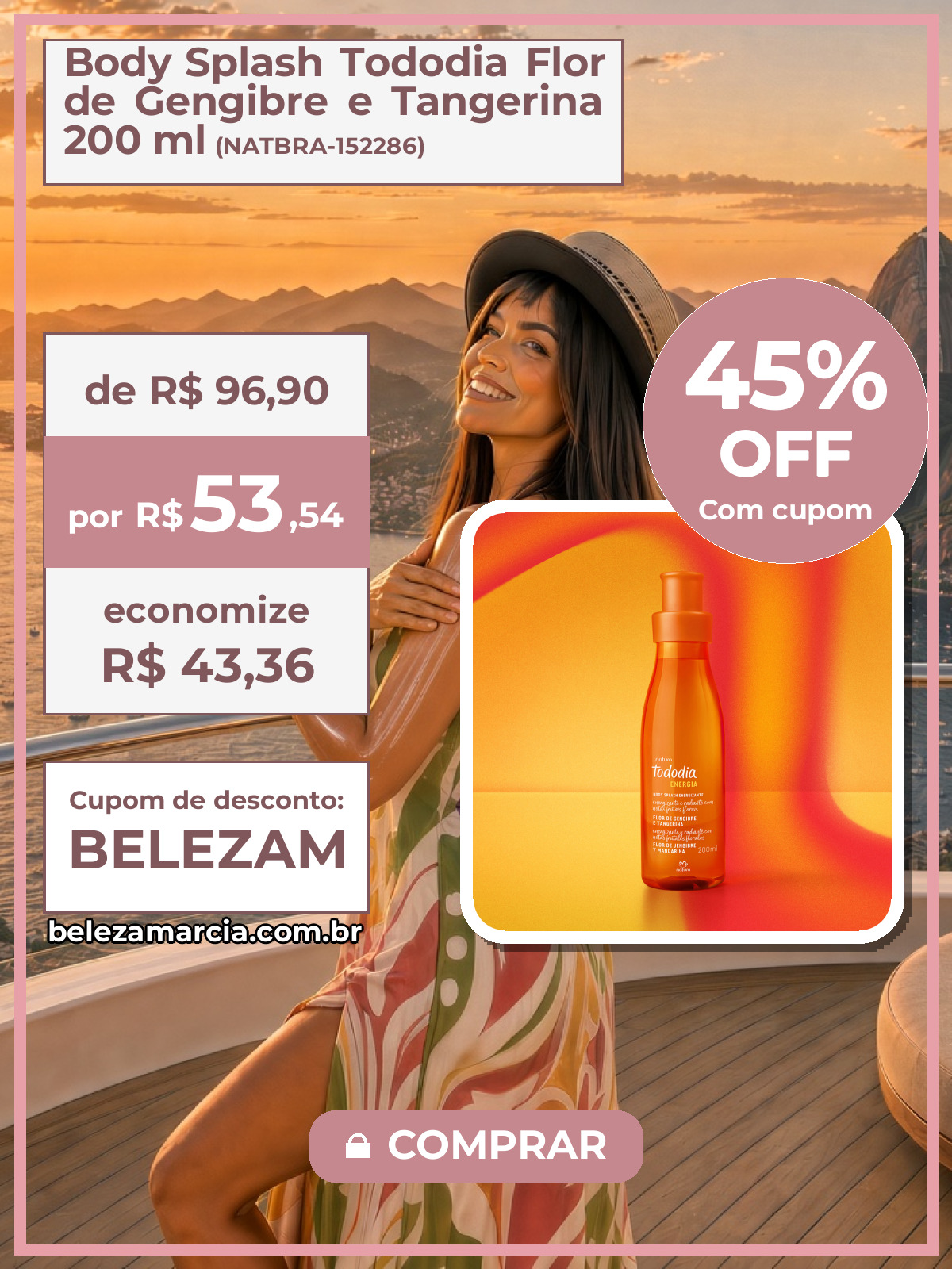 Body Splash Tododia Flor de Gengibre e Tangerina 200 ml