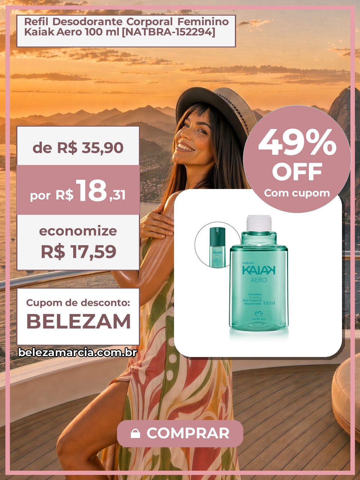 Refil Desodorante Corporal Feminino Kaiak Aero 100 ml [NATBRA-152294]