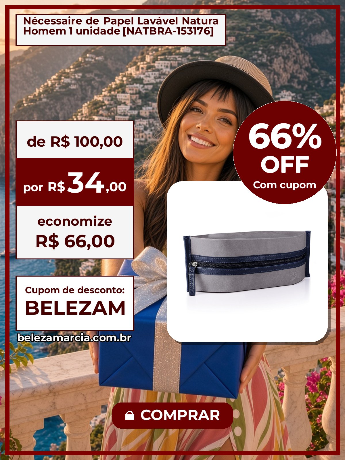 Nécessaire de Papel Lavável Natura Homem 1 unidade [NATBRA-153176]
