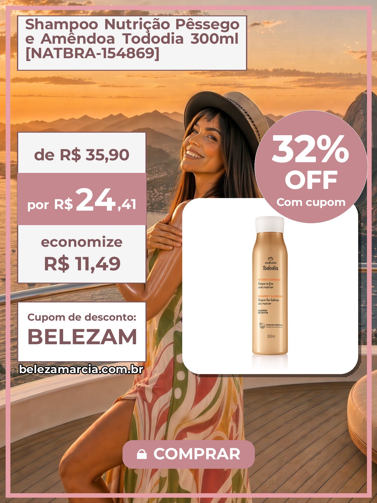 Shampoo Nutrição Pêssego e Amêndoa Tododia 300ml [NATBRA-154869]