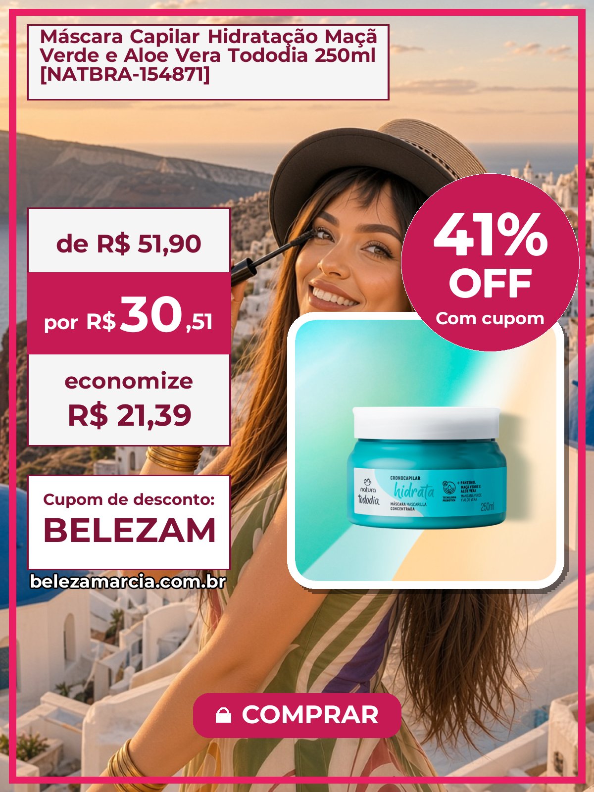 Máscara Capilar Hidratação Maçã Verde e Aloe Vera Tododia 250ml [NATBRA-154871]