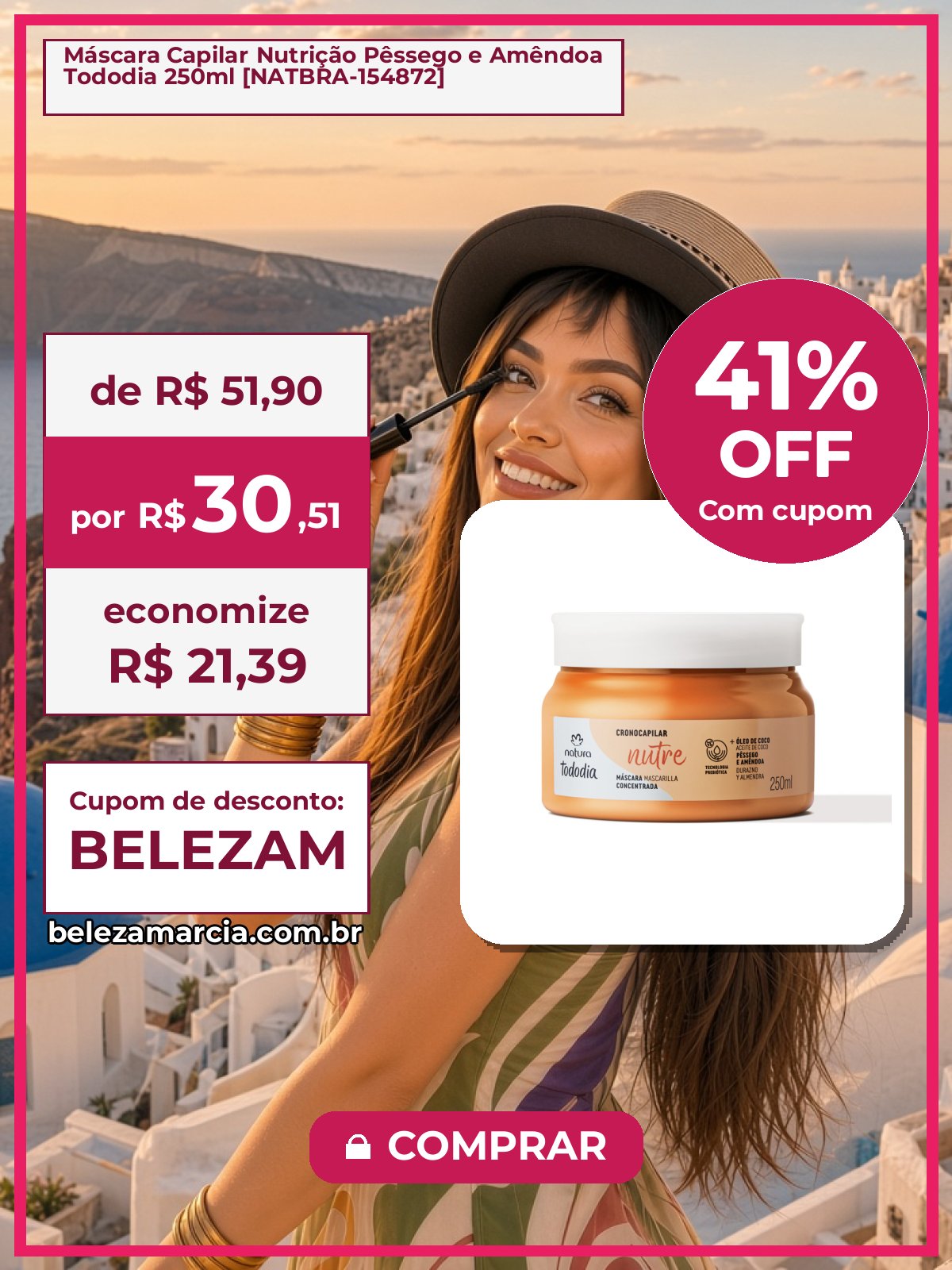 Máscara Capilar Nutrição Pêssego e Amêndoa Tododia 250ml [NATBRA-154872]