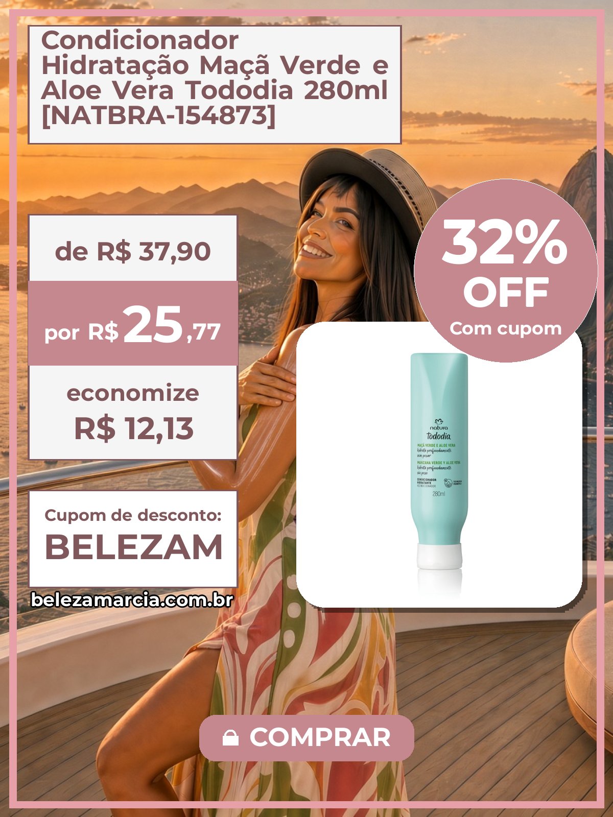 Condicionador Hidratação Maçã Verde e Aloe Vera Tododia 280ml [NATBRA-154873]