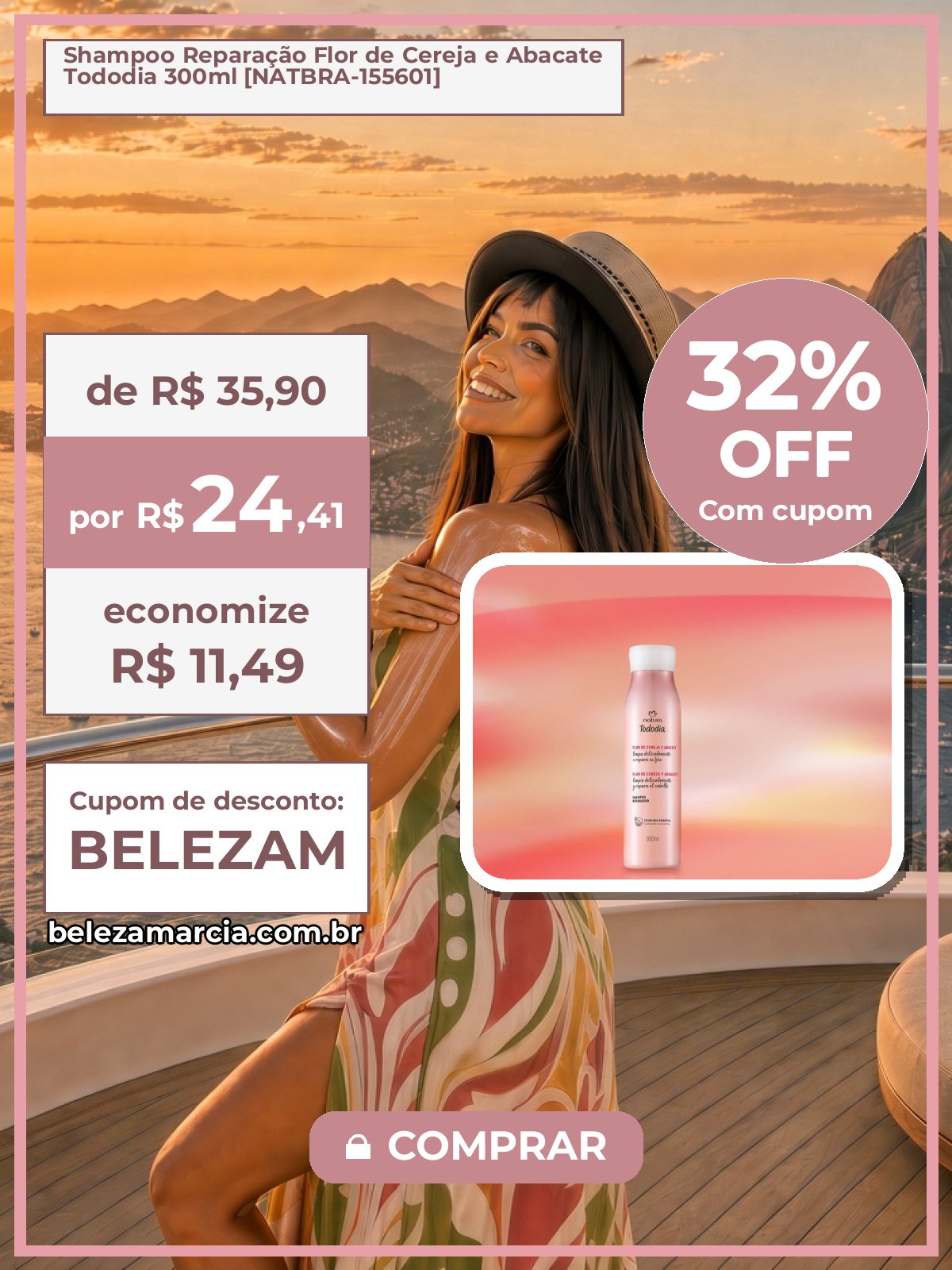 Shampoo Reparação Flor de Cereja e Abacate Tododia 300ml [NATBRA-155601]