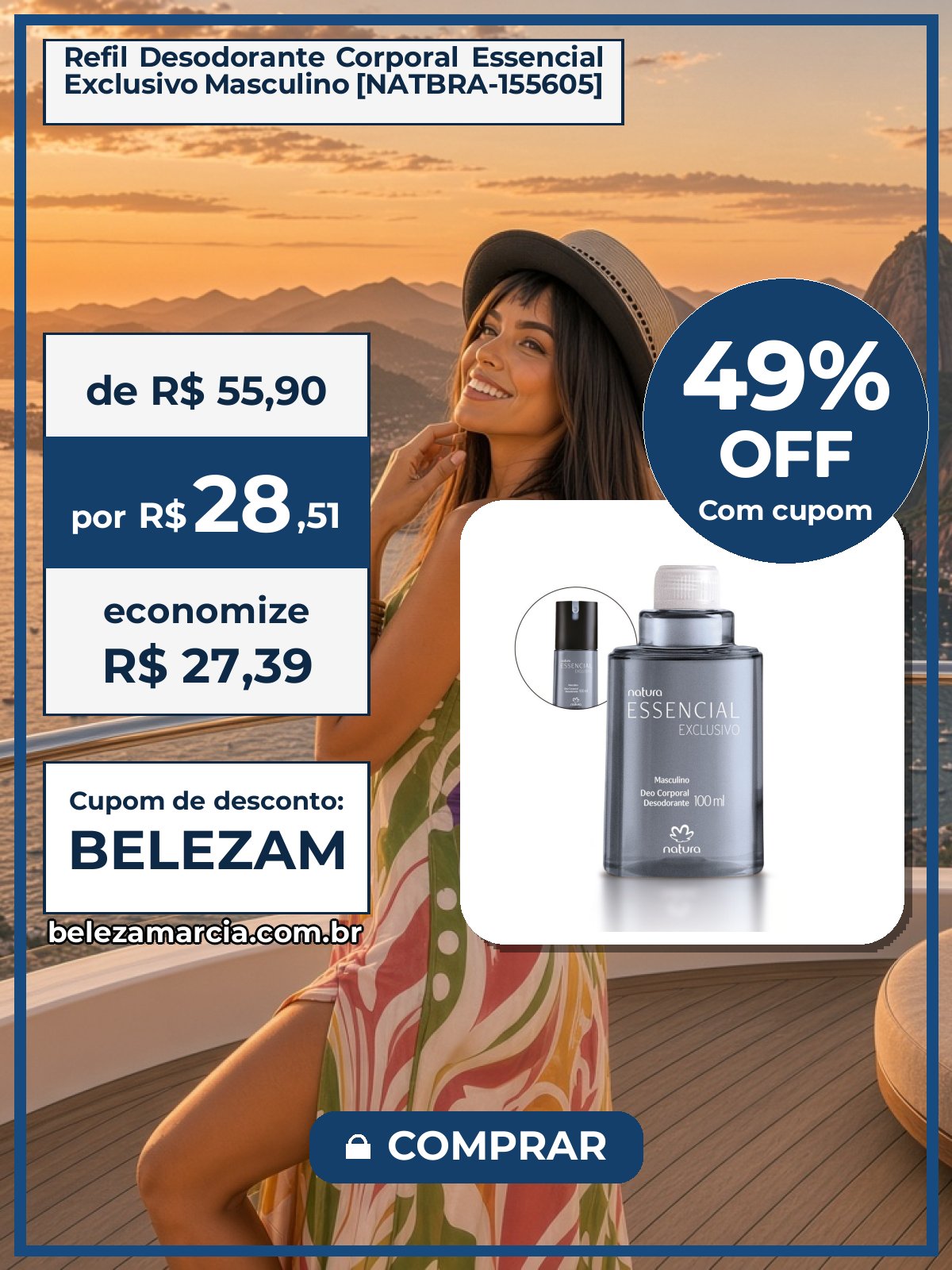 Refil Desodorante Corporal Essencial Exclusivo Masculino [NATBRA-155605]
