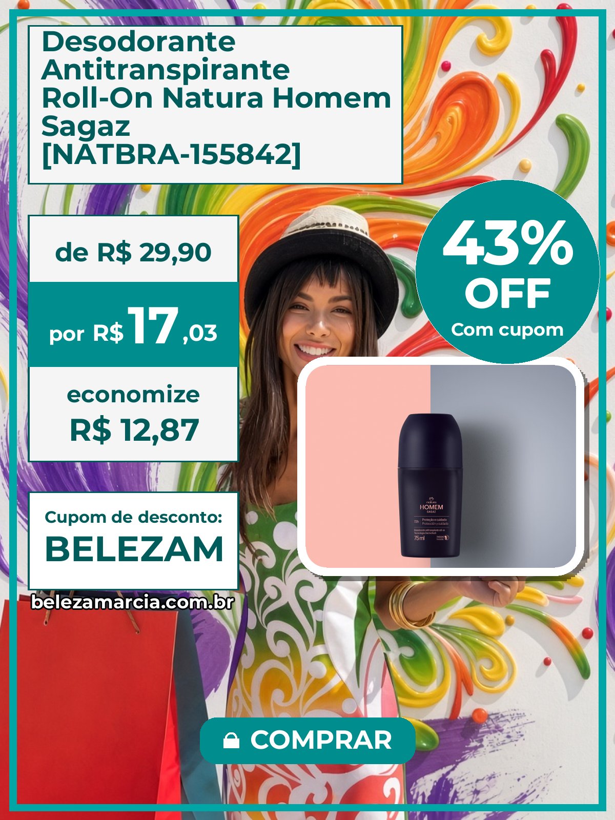 Desodorante Antitranspirante Roll-On Natura Homem Sagaz [NATBRA-155842]