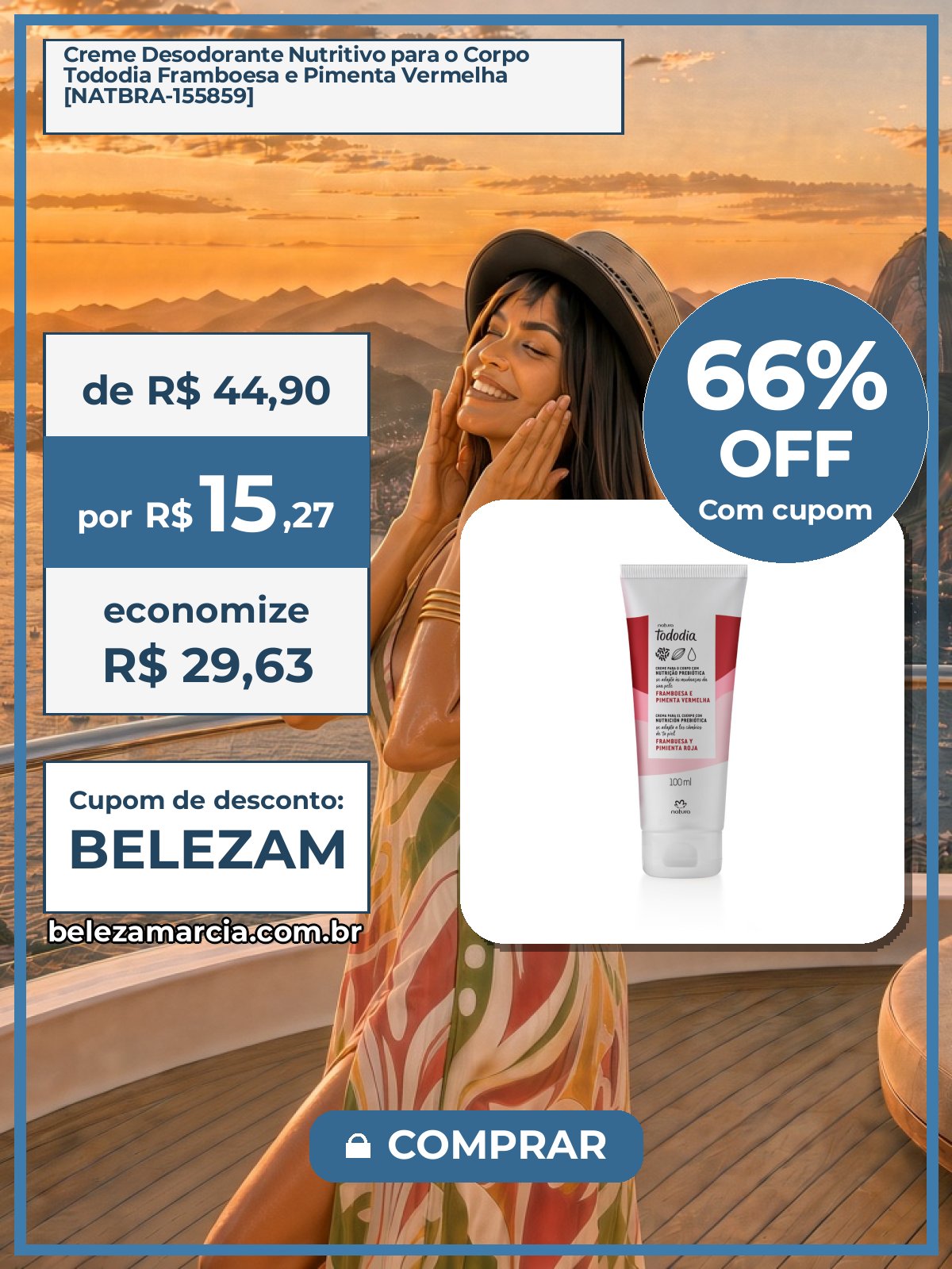 Creme Desodorante Nutritivo para o Corpo Tododia Framboesa e Pimenta Vermelha [NATBRA-155859]